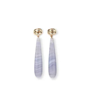 14k Gold Drop Earrings in Green Amethyst & Blue Lace Agate