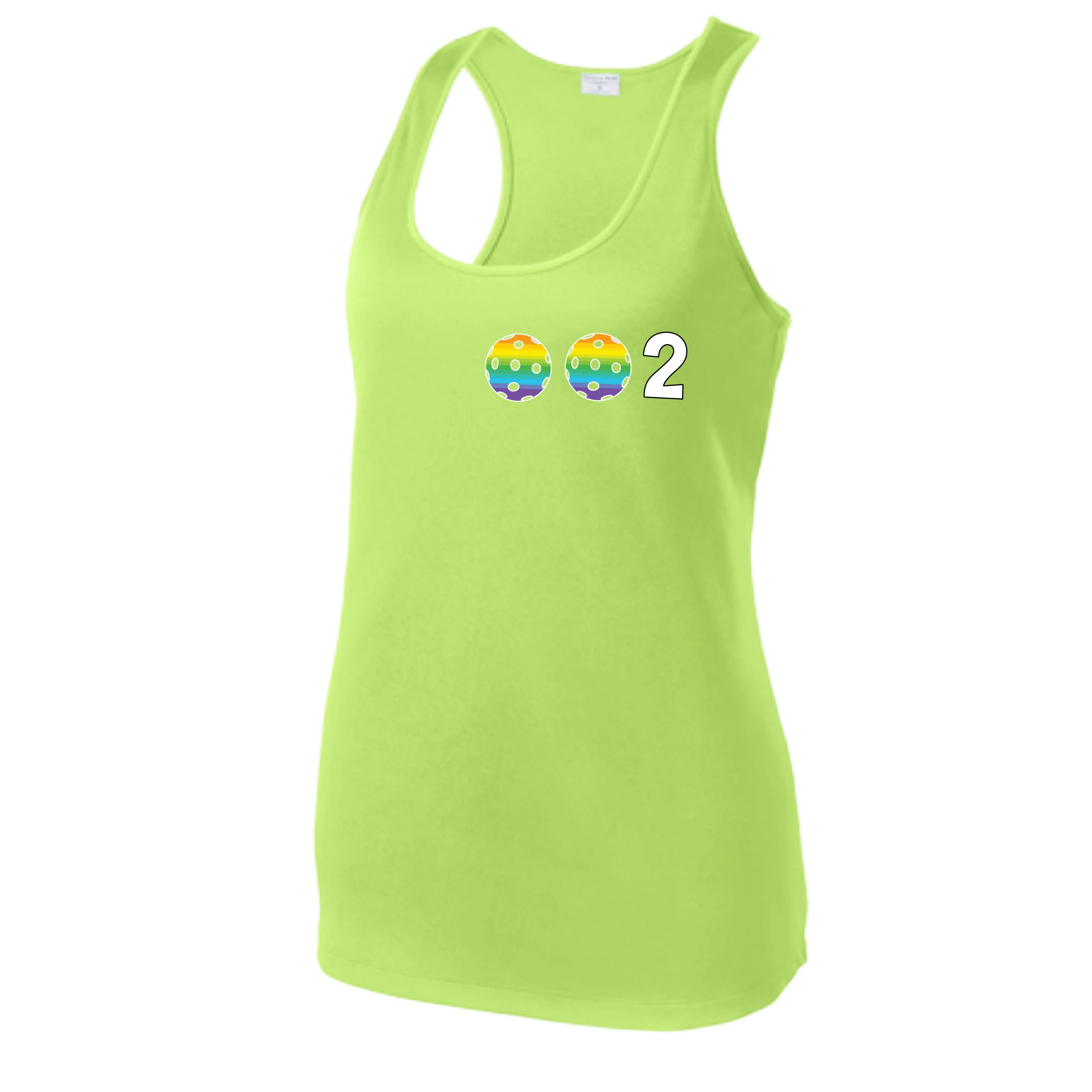 002 With Pickleballs (Colors Cyan Purple Rainbow) Customizable | Women’s Racerback Tank | 100% Polyester