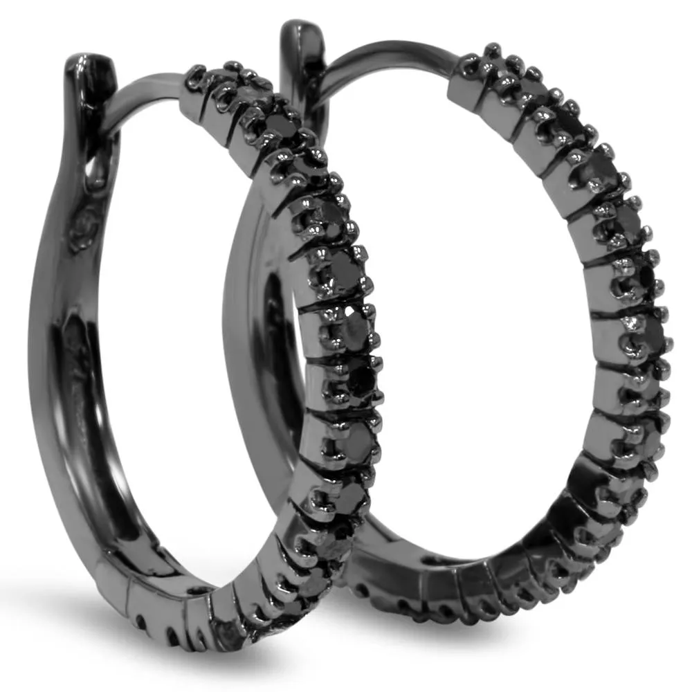 1/2ct Black Diamond Hoops 10K Black Gold