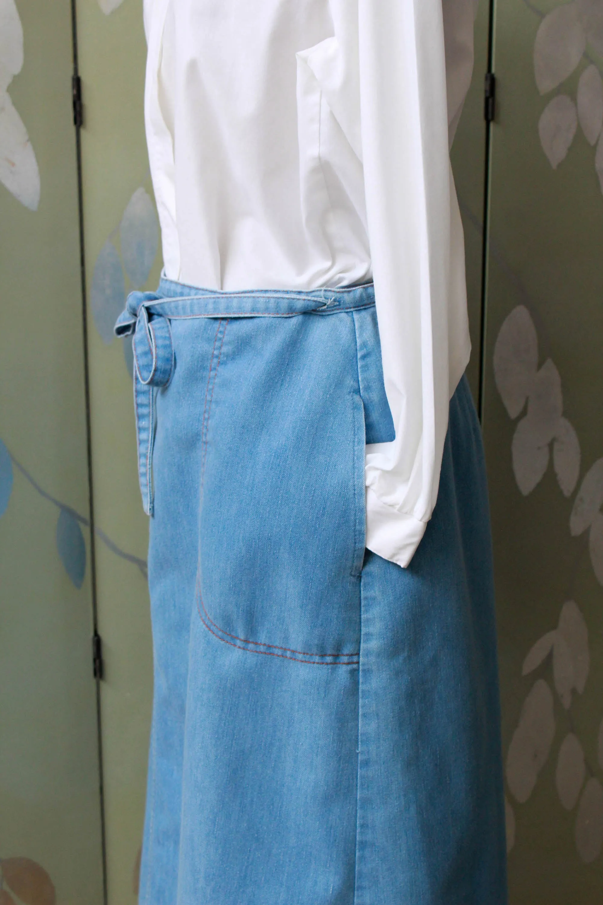 1990s Light Blue Jean Wrap Skirt, Medium