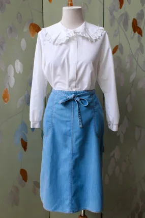 1990s Light Blue Jean Wrap Skirt, Medium