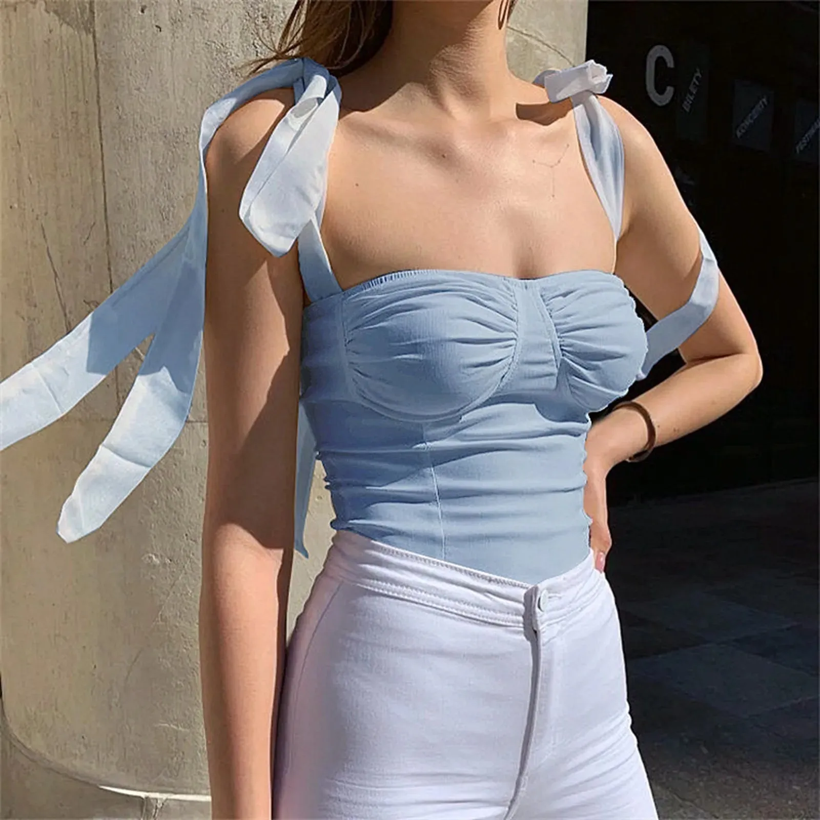 2024 Summer Sweet Sleeveless Tie Shoulder Strap Streetwear Cami Top