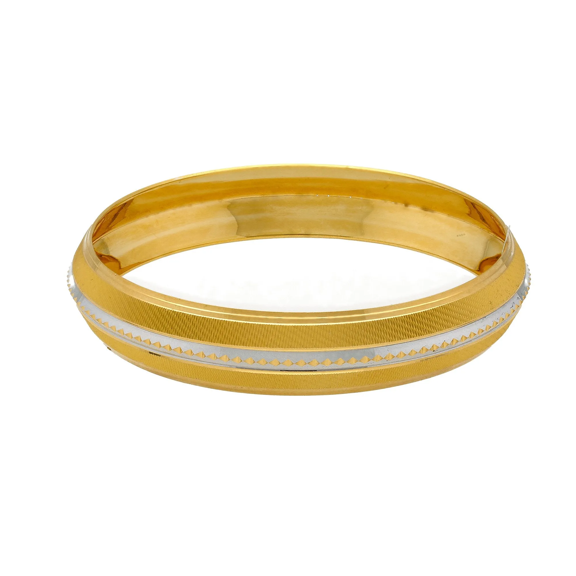 22K Multi Tone Men's Domed Kada Bangle W/ Centered White Gold Stripe