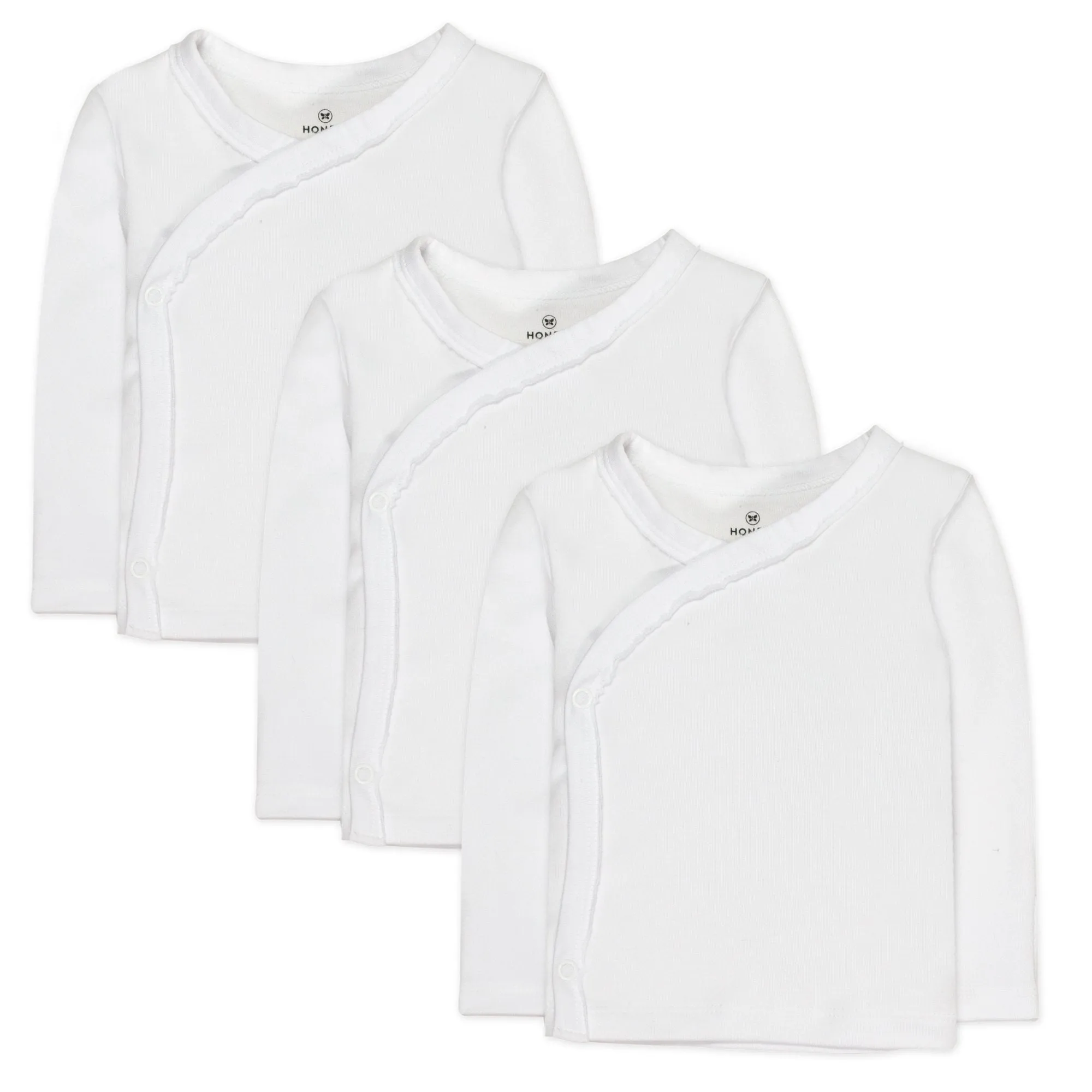 3-Pack Organic Cotton Long Sleeve Side-Snap Kimono Tops