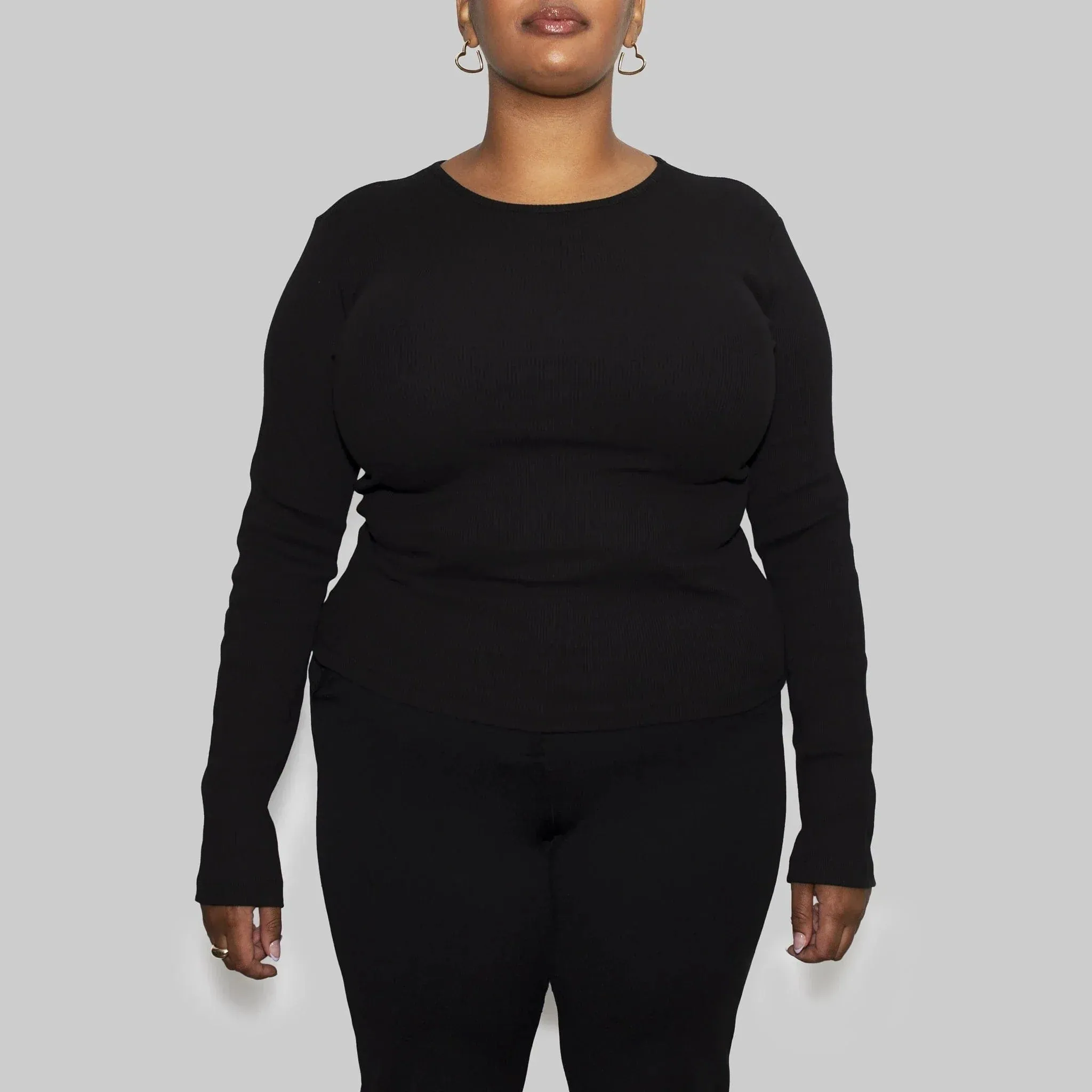 3 Pack | Women’s Rib Long Sleeve Tops, Recycled Cotton, Black