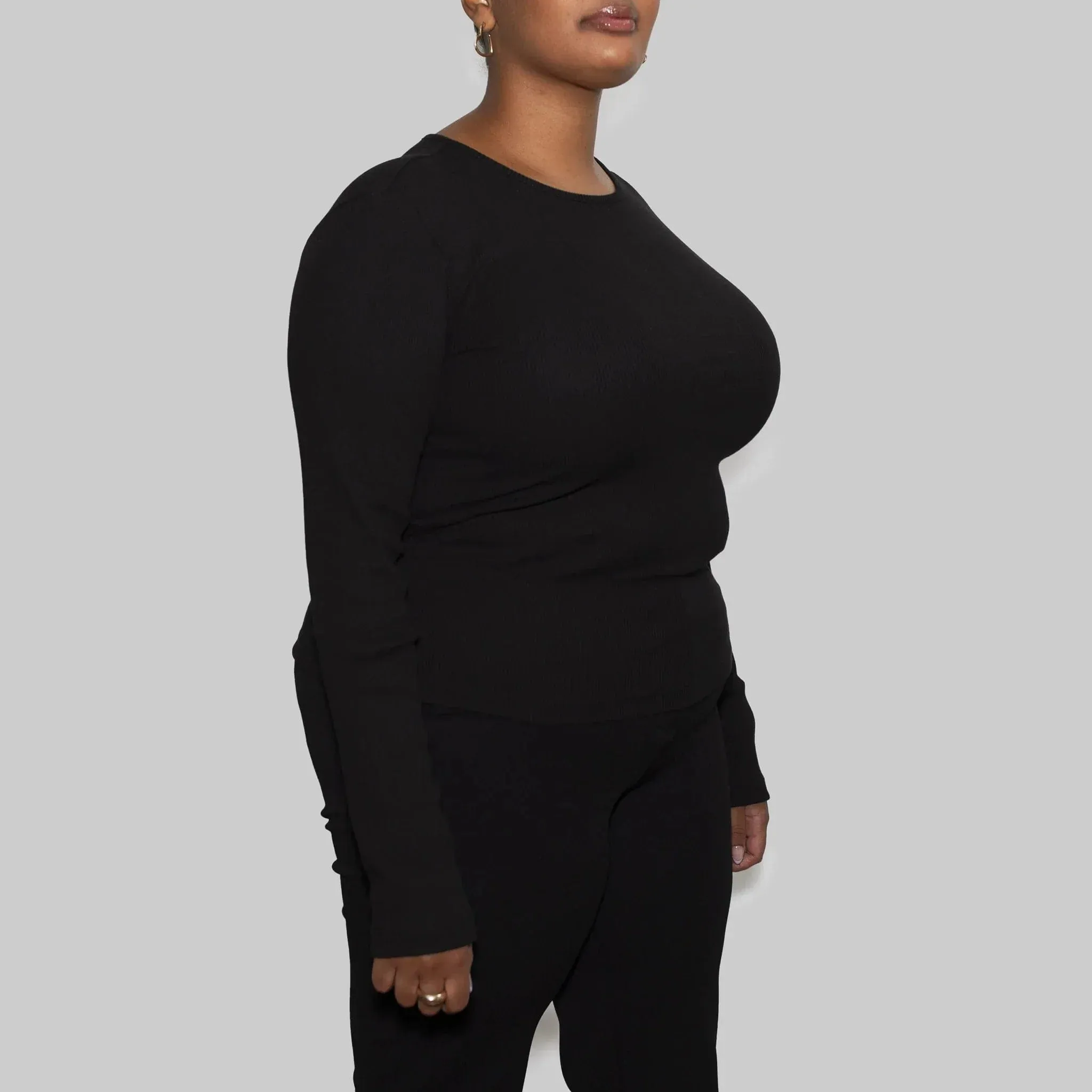 3 Pack | Women’s Rib Long Sleeve Tops, Recycled Cotton, Black