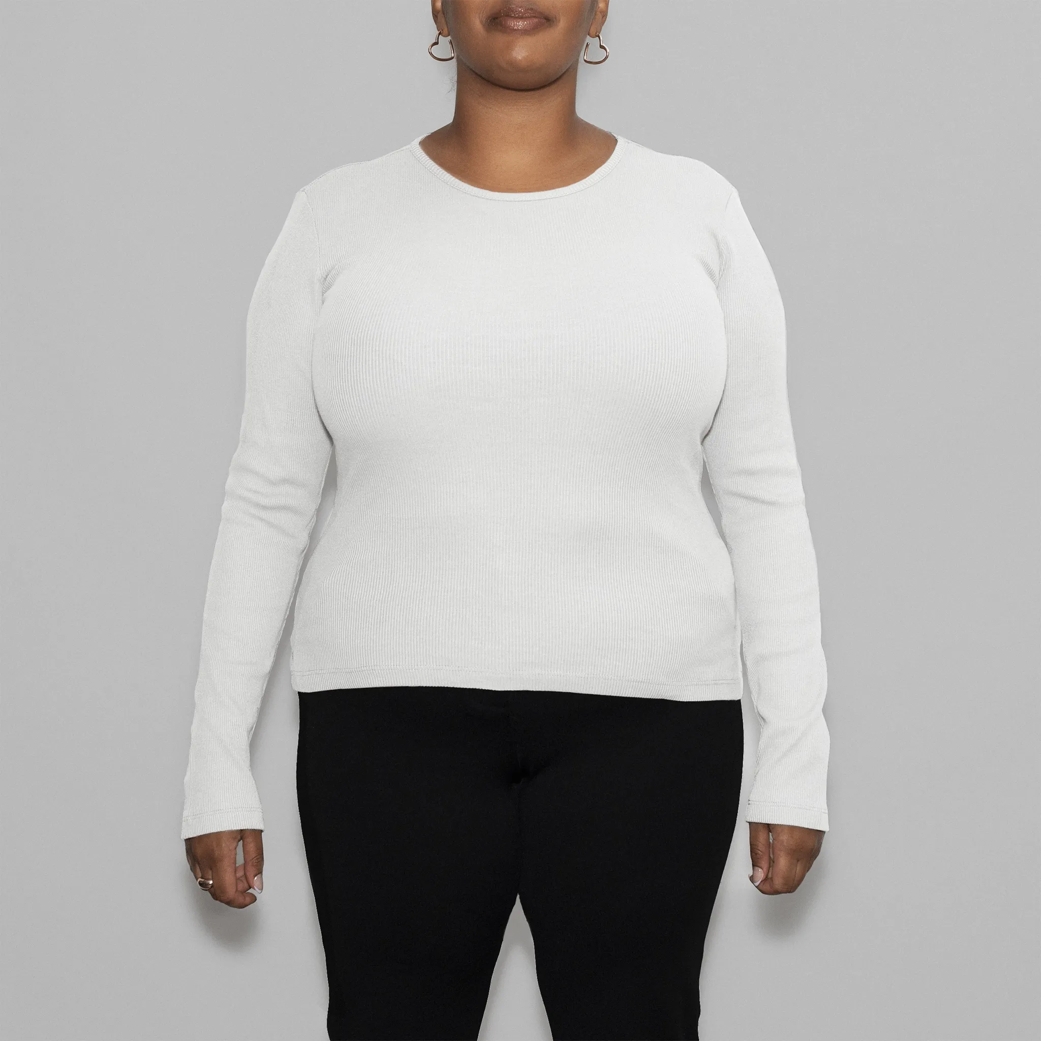 3 Pack | Women’s Rib Long Sleeve Tops, Recycled Cotton, White