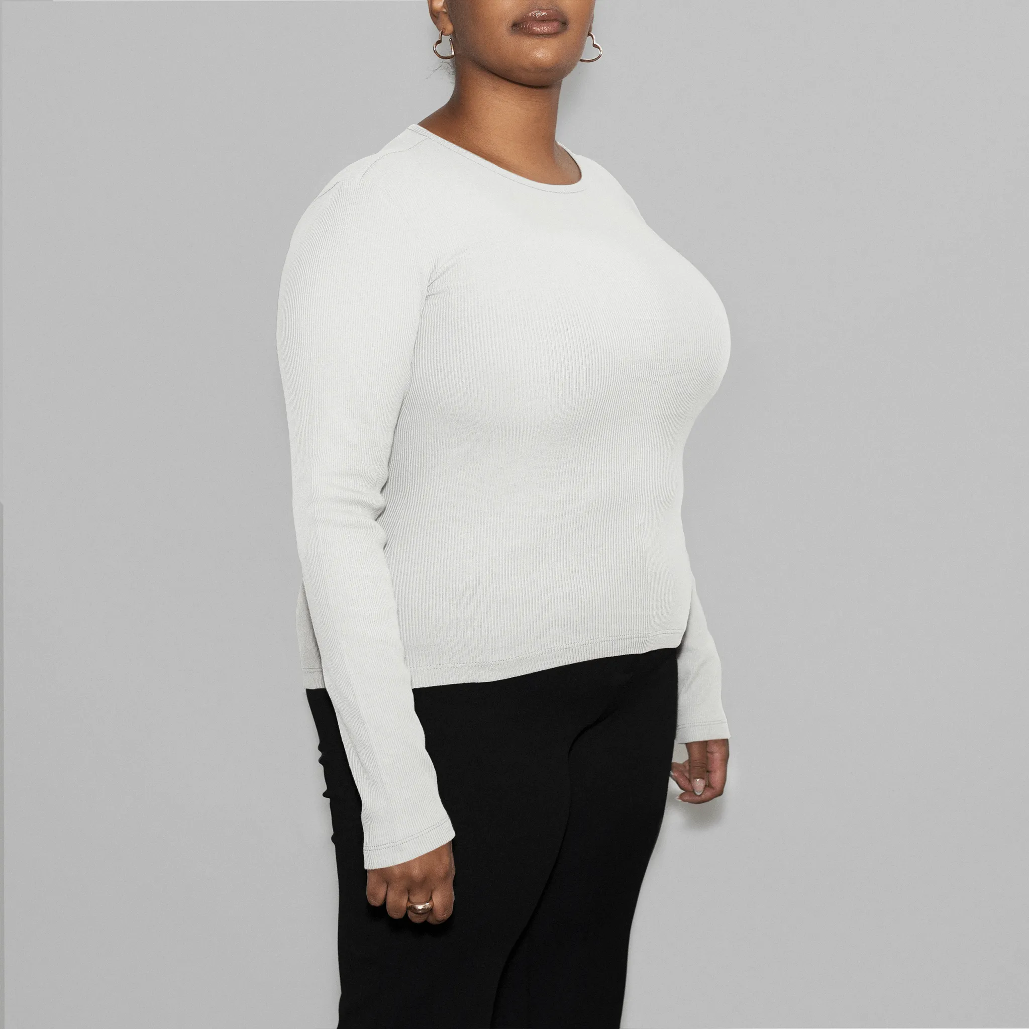 3 Pack | Women’s Rib Long Sleeve Tops, Recycled Cotton, White