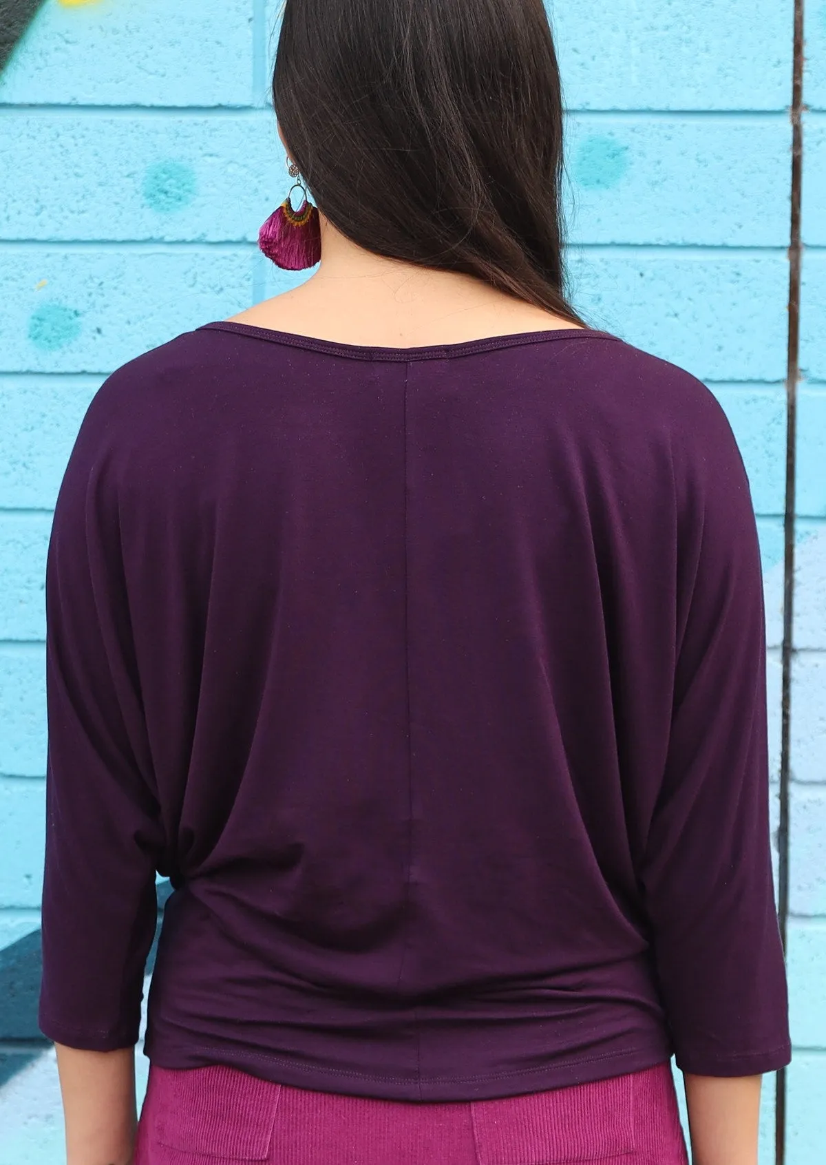 3/4 Sleeve Batwing Top Dark Purple