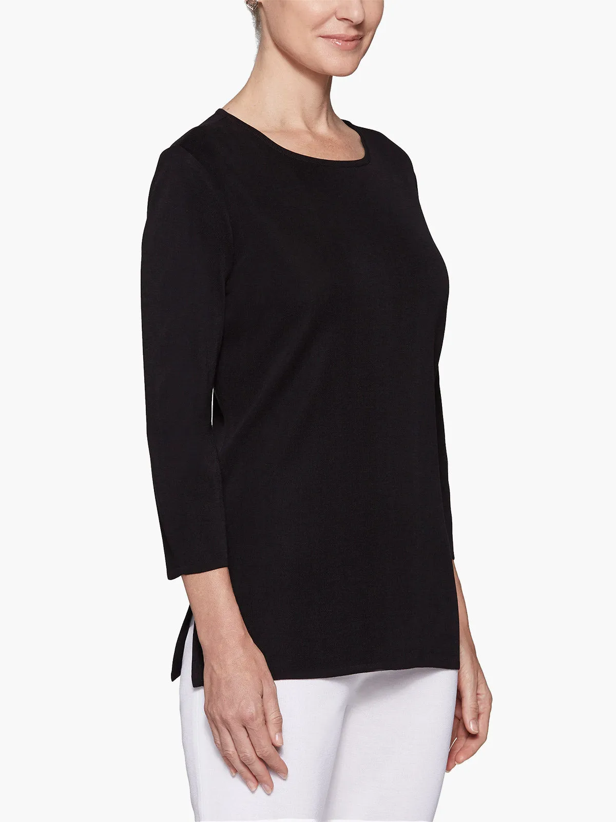 3/4 Sleeve Knit Tunic, Black