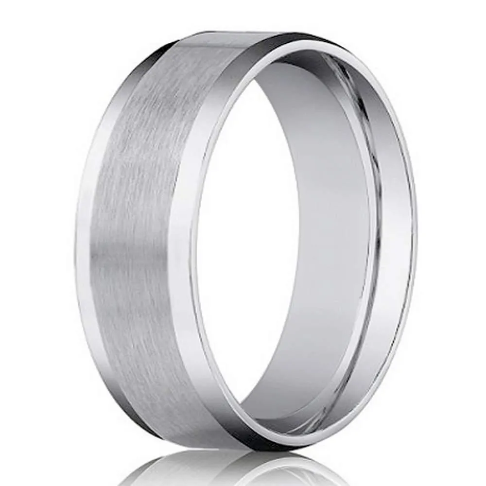 8mm Men's Beveled Edge Satin Finish Comfort Fit 14KW Wedding Band