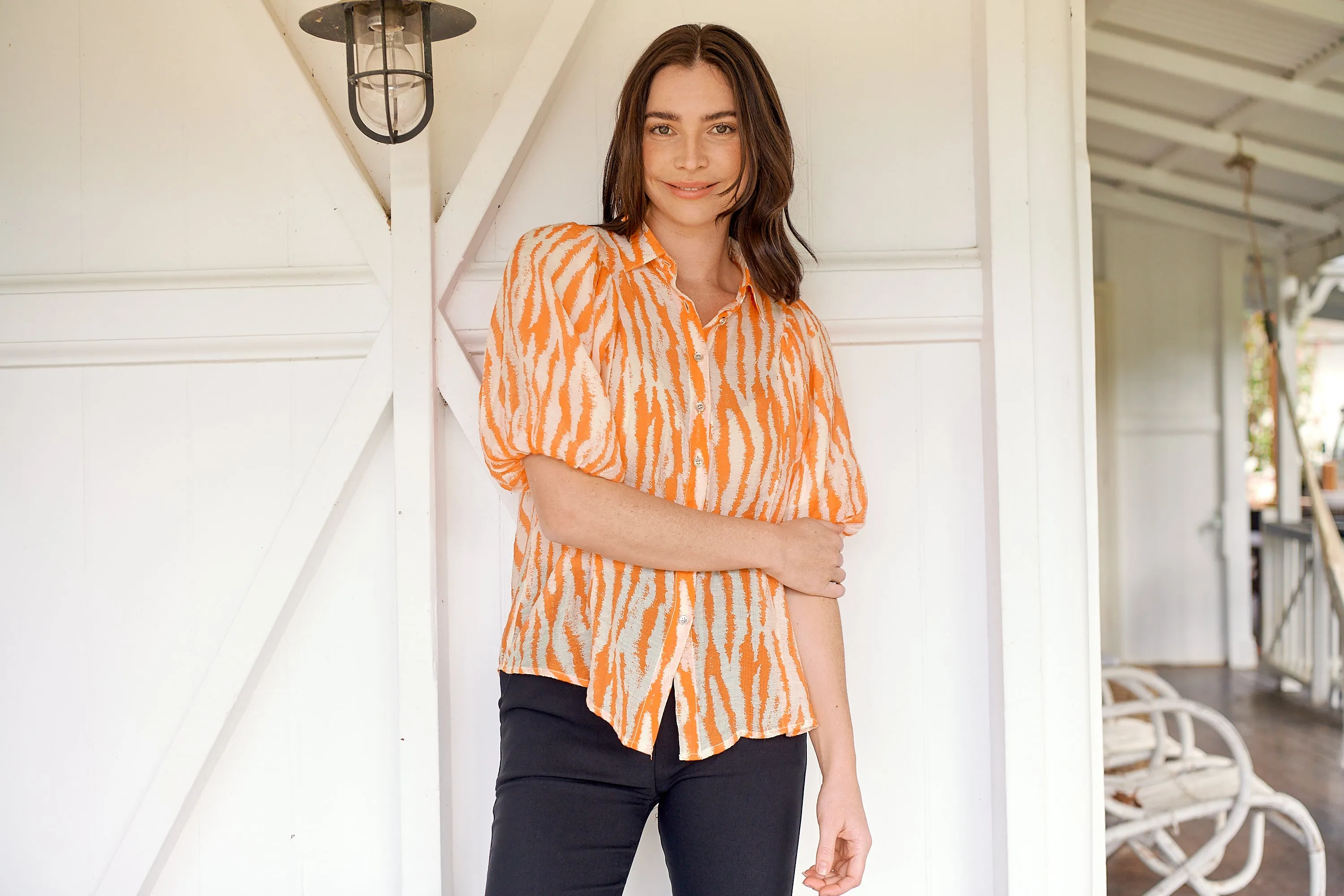 Abigail Puff Sleeve Orange Zebra Print Blouse