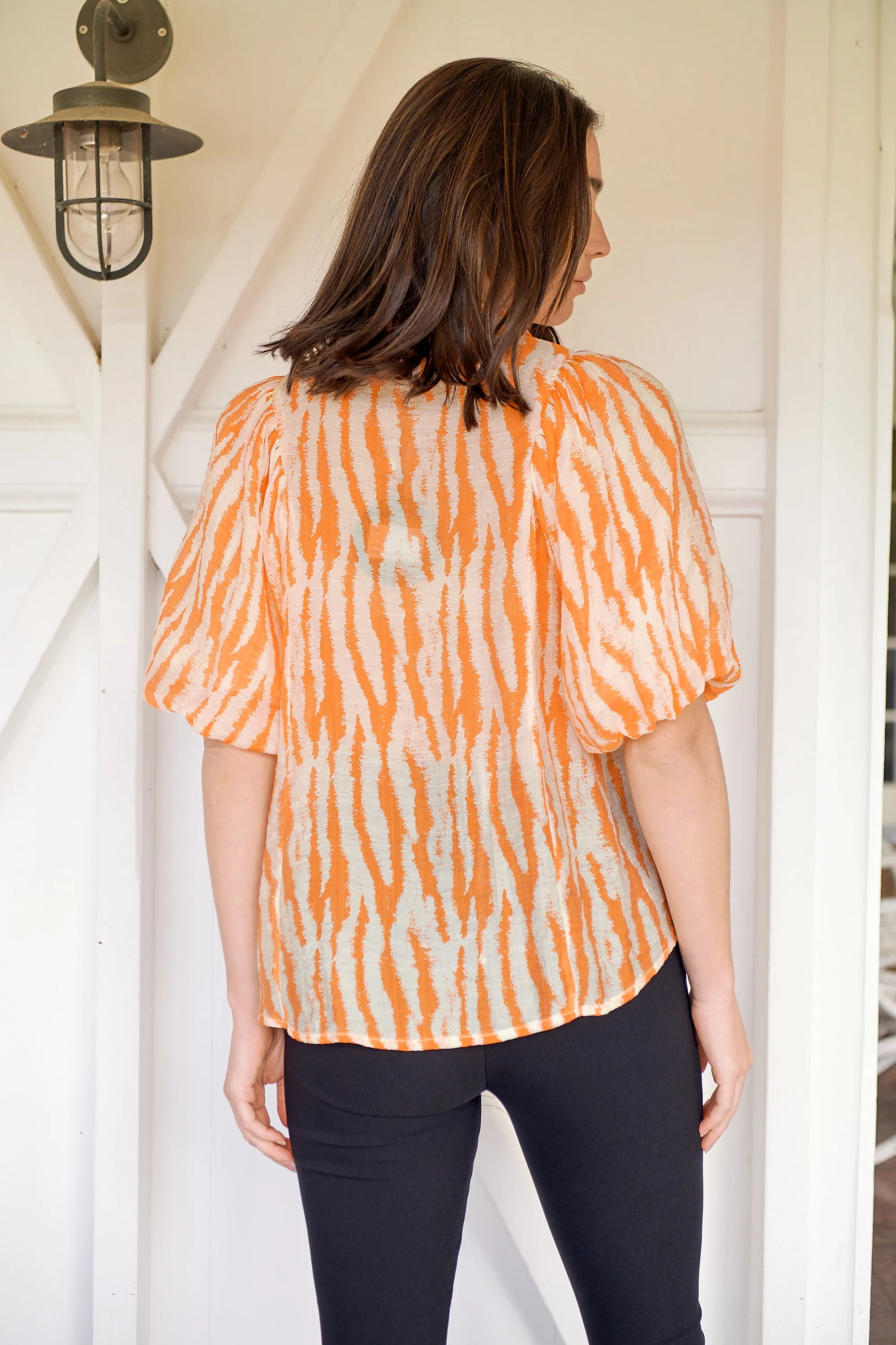 Abigail Puff Sleeve Orange Zebra Print Blouse