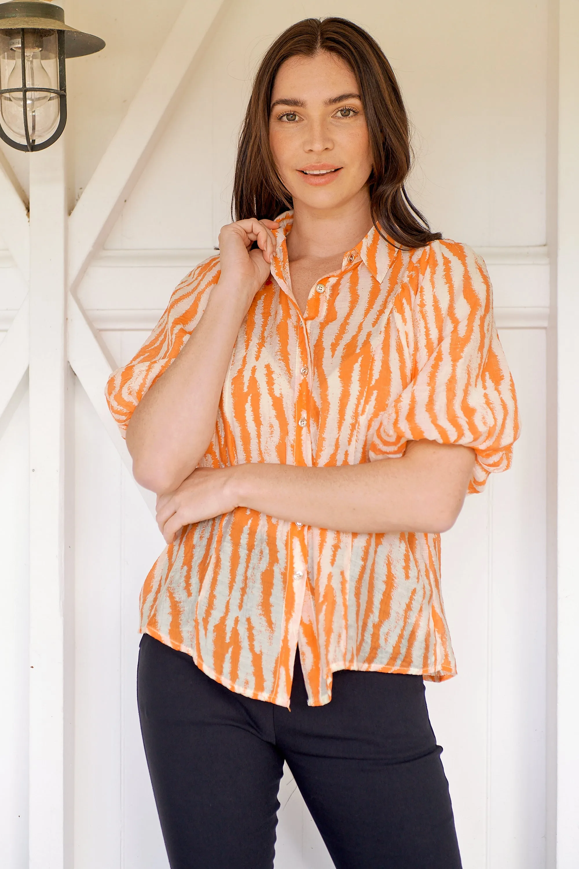 Abigail Puff Sleeve Orange Zebra Print Blouse