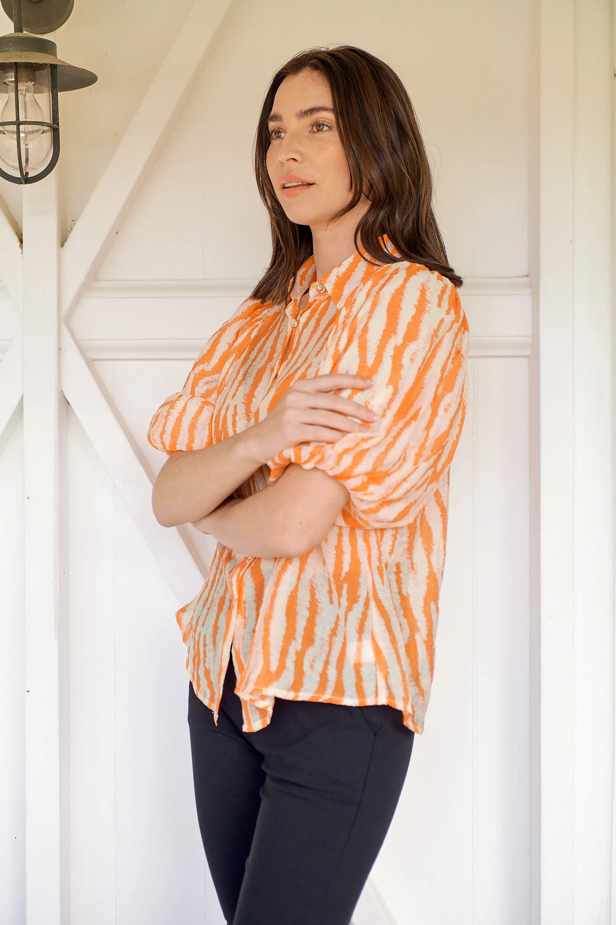 Abigail Puff Sleeve Orange Zebra Print Blouse