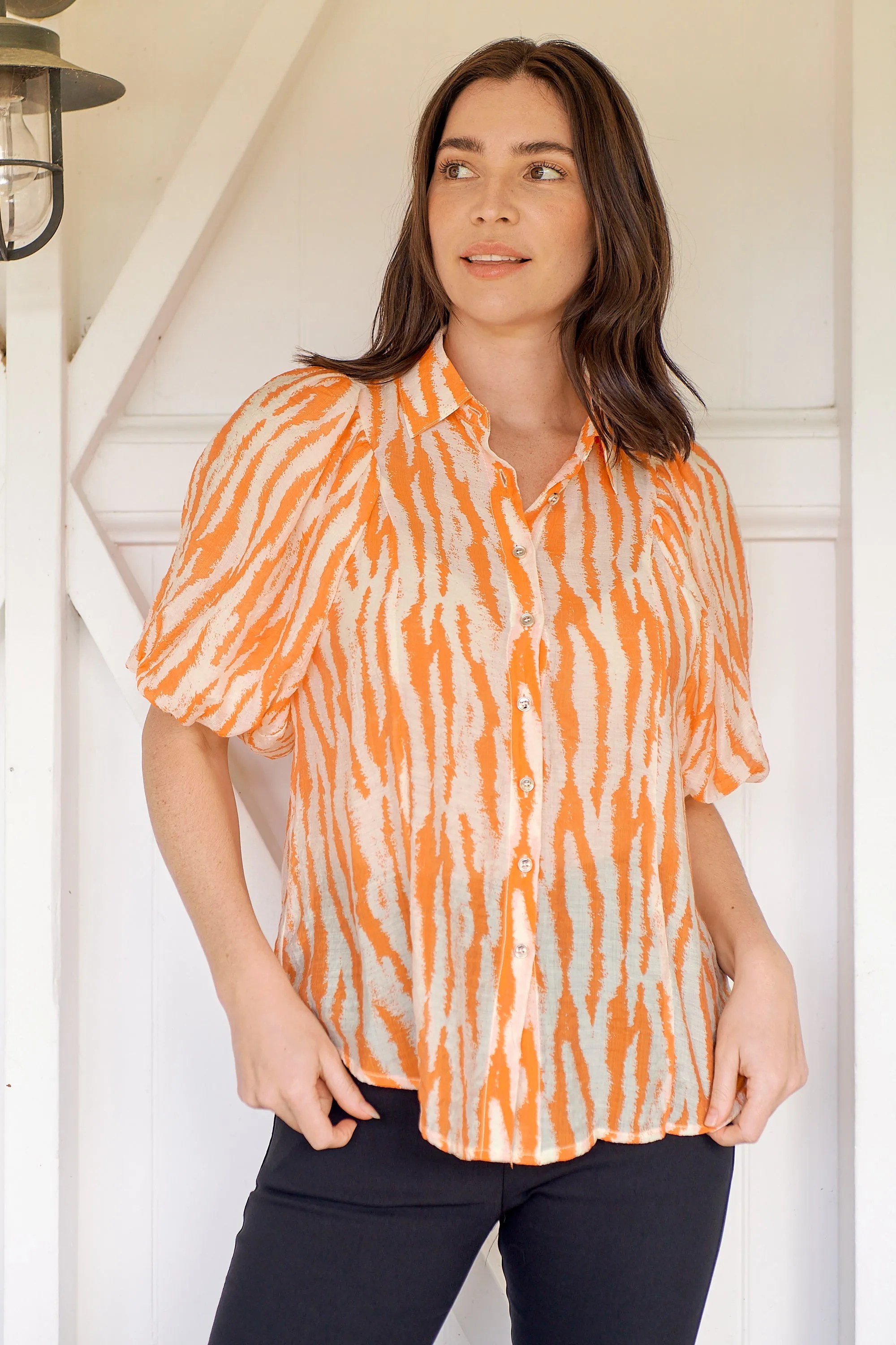 Abigail Puff Sleeve Orange Zebra Print Blouse