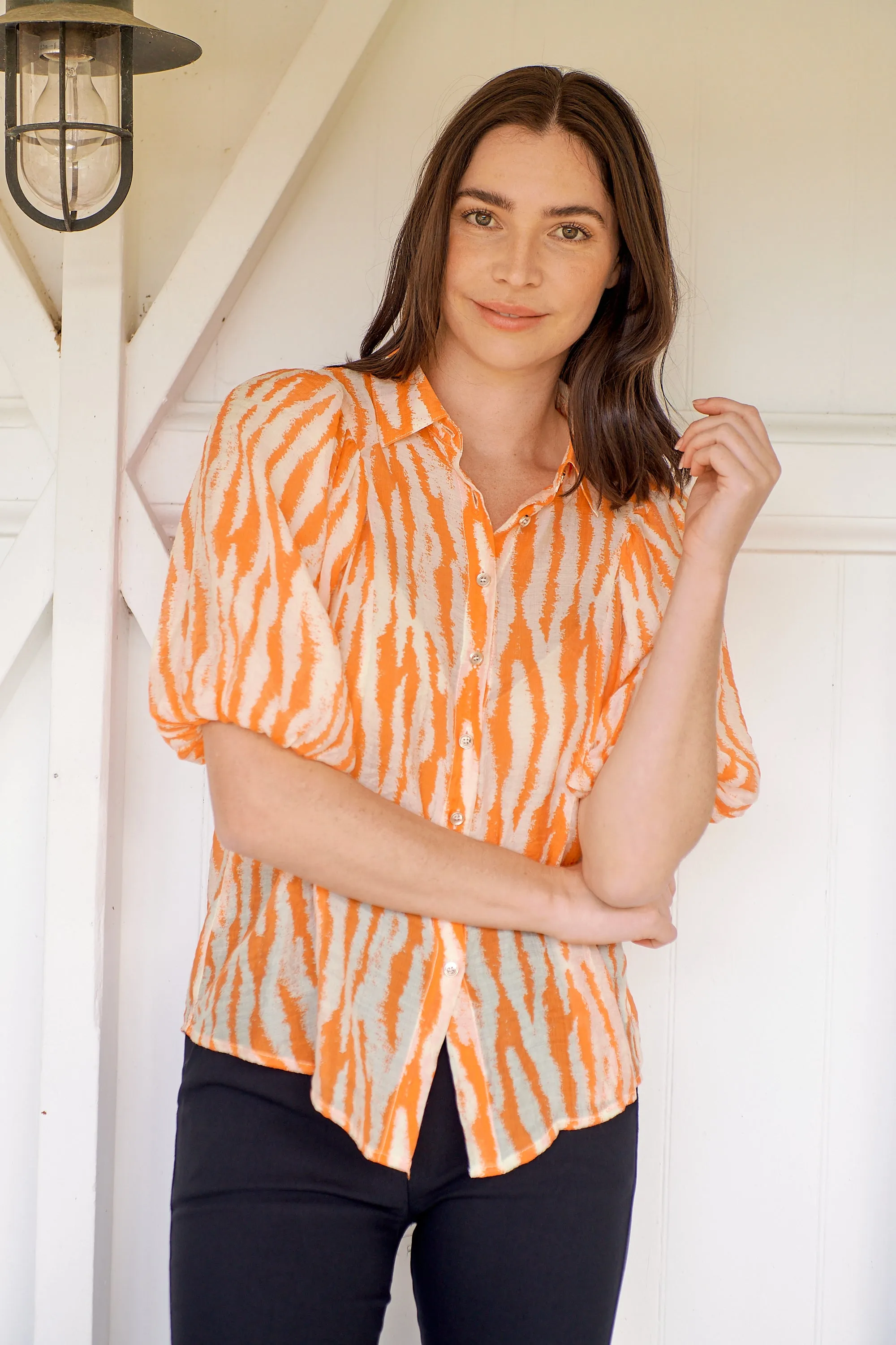 Abigail Puff Sleeve Orange Zebra Print Blouse