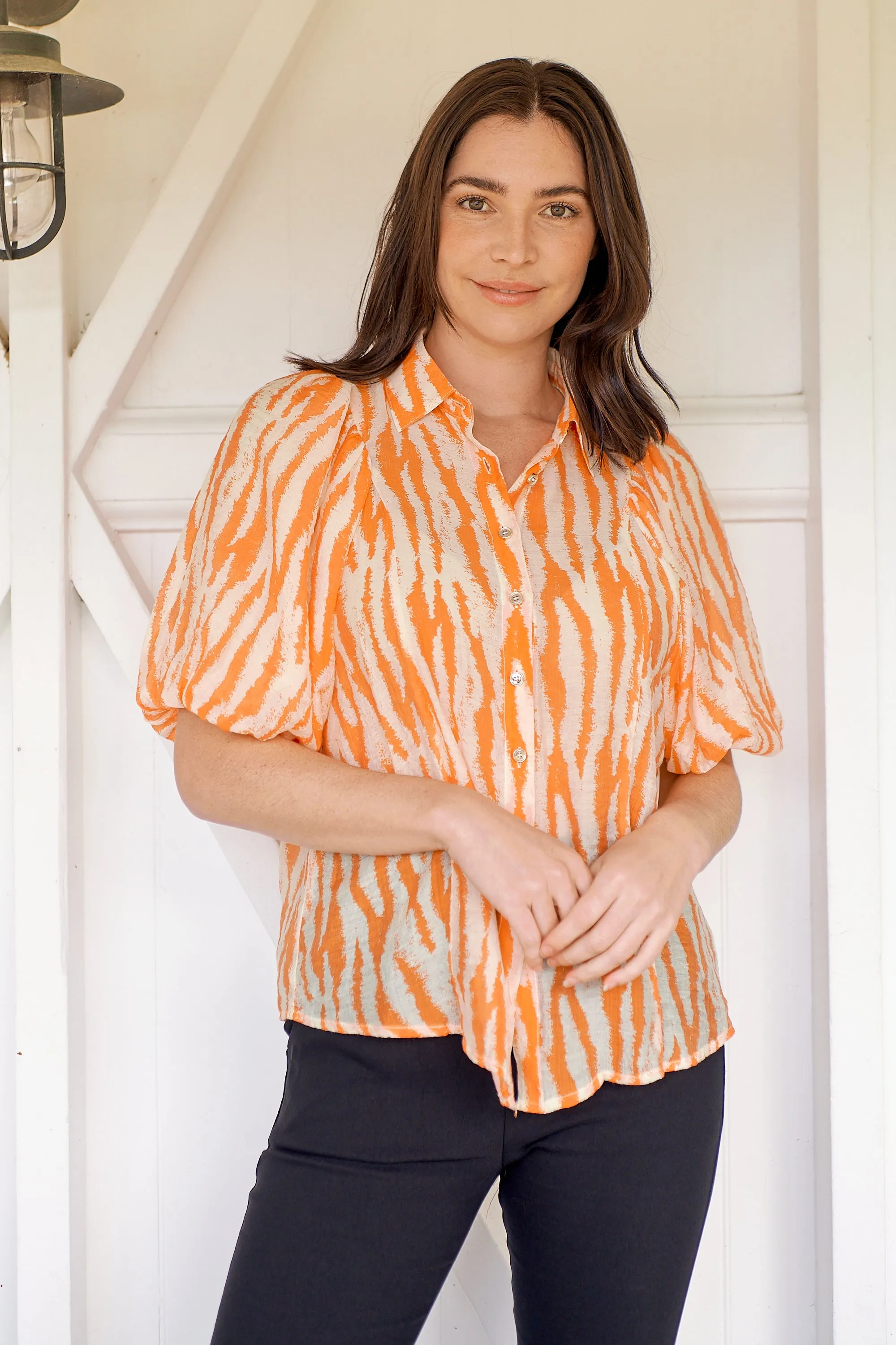 Abigail Puff Sleeve Orange Zebra Print Blouse