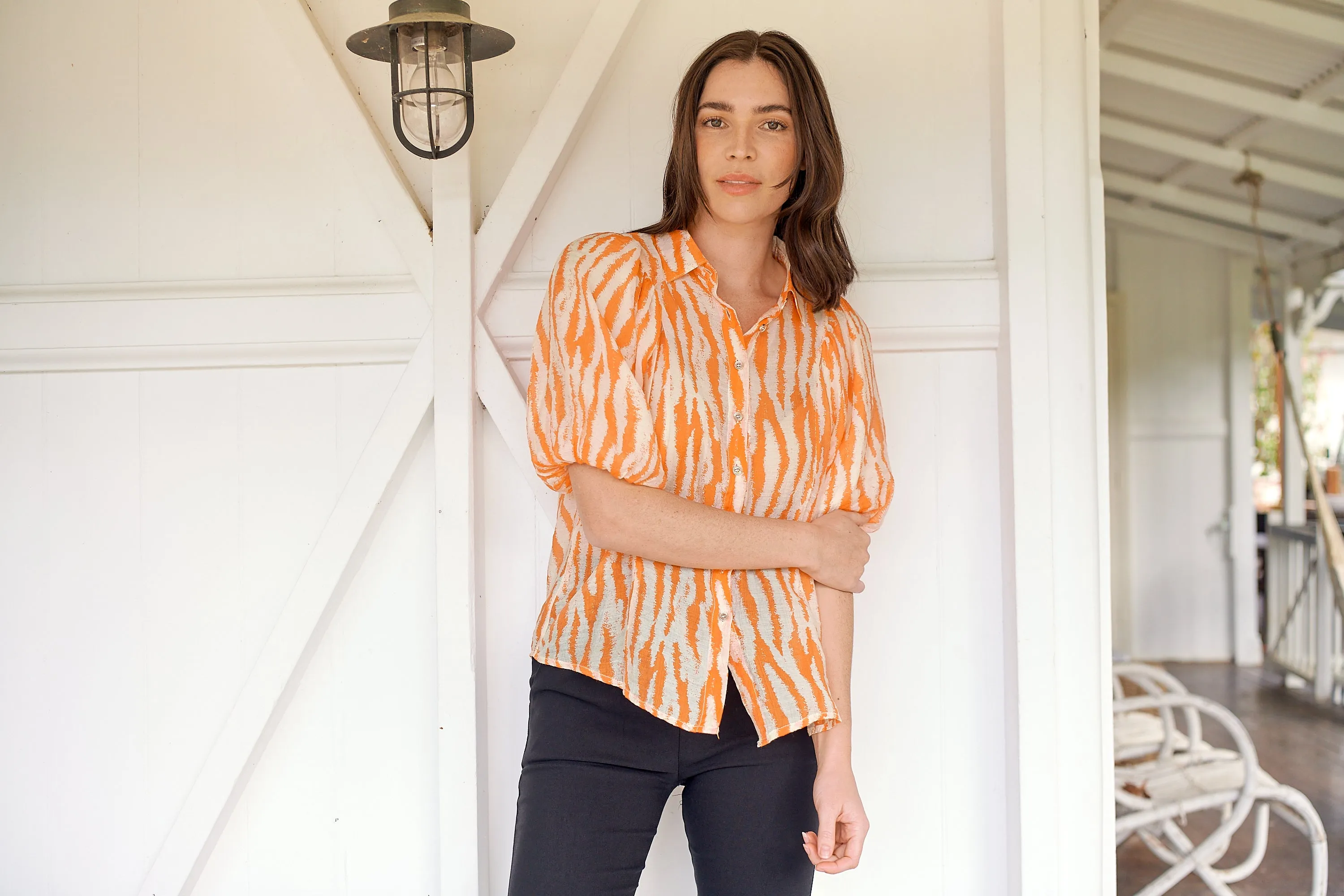 Abigail Puff Sleeve Orange Zebra Print Blouse