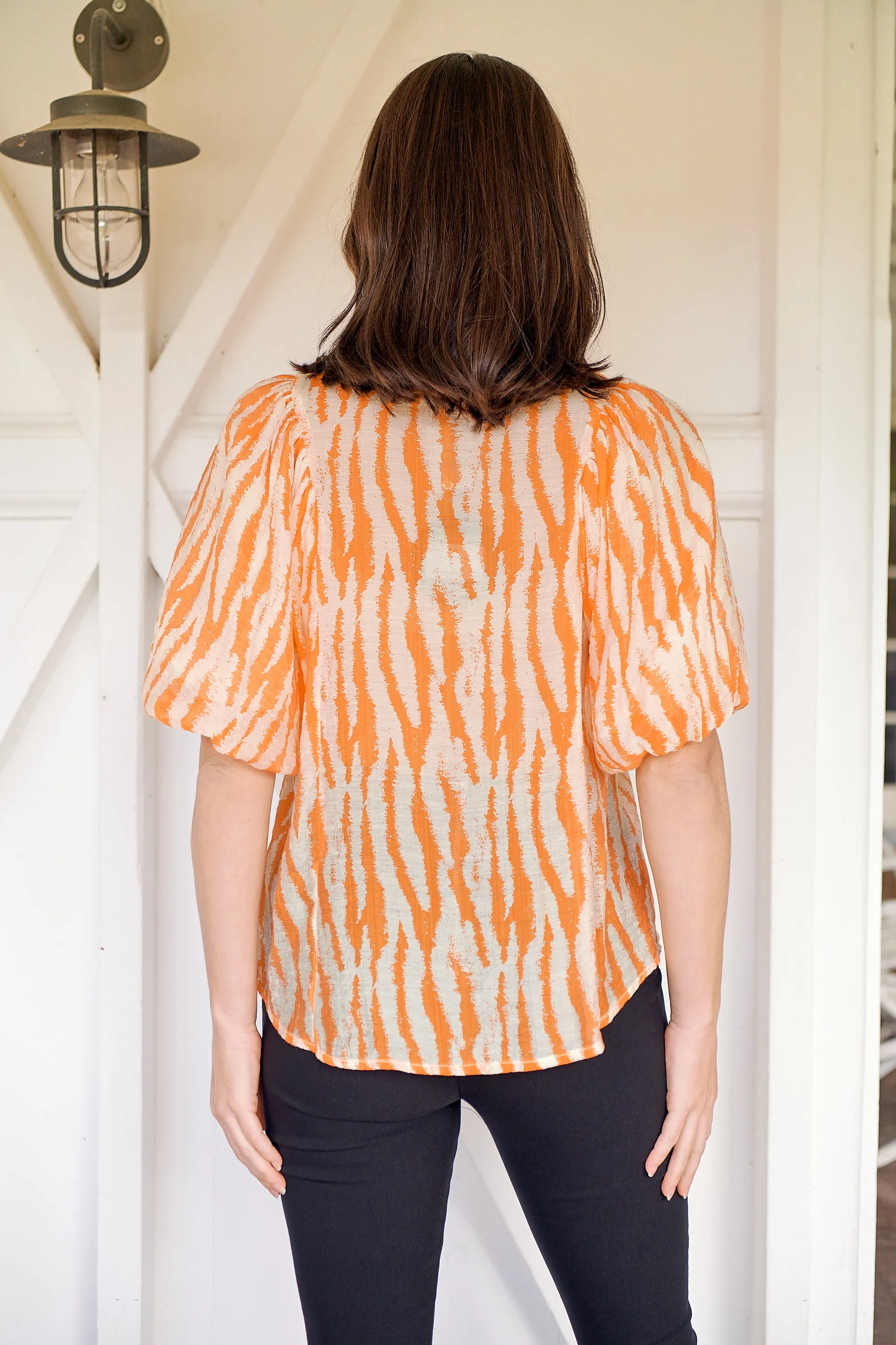 Abigail Puff Sleeve Orange Zebra Print Blouse