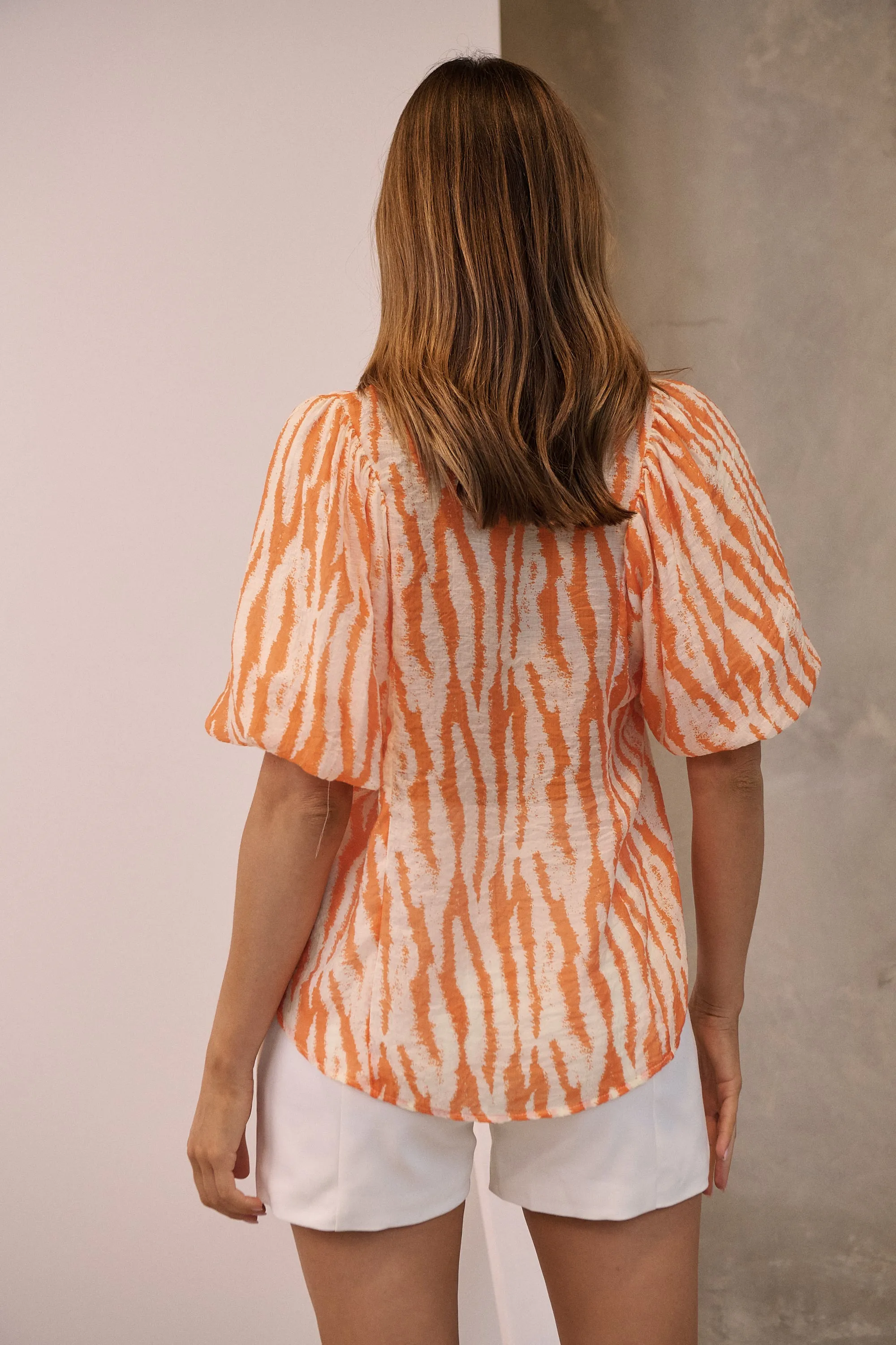 Abigail Puff Sleeve Orange Zebra Print Blouse