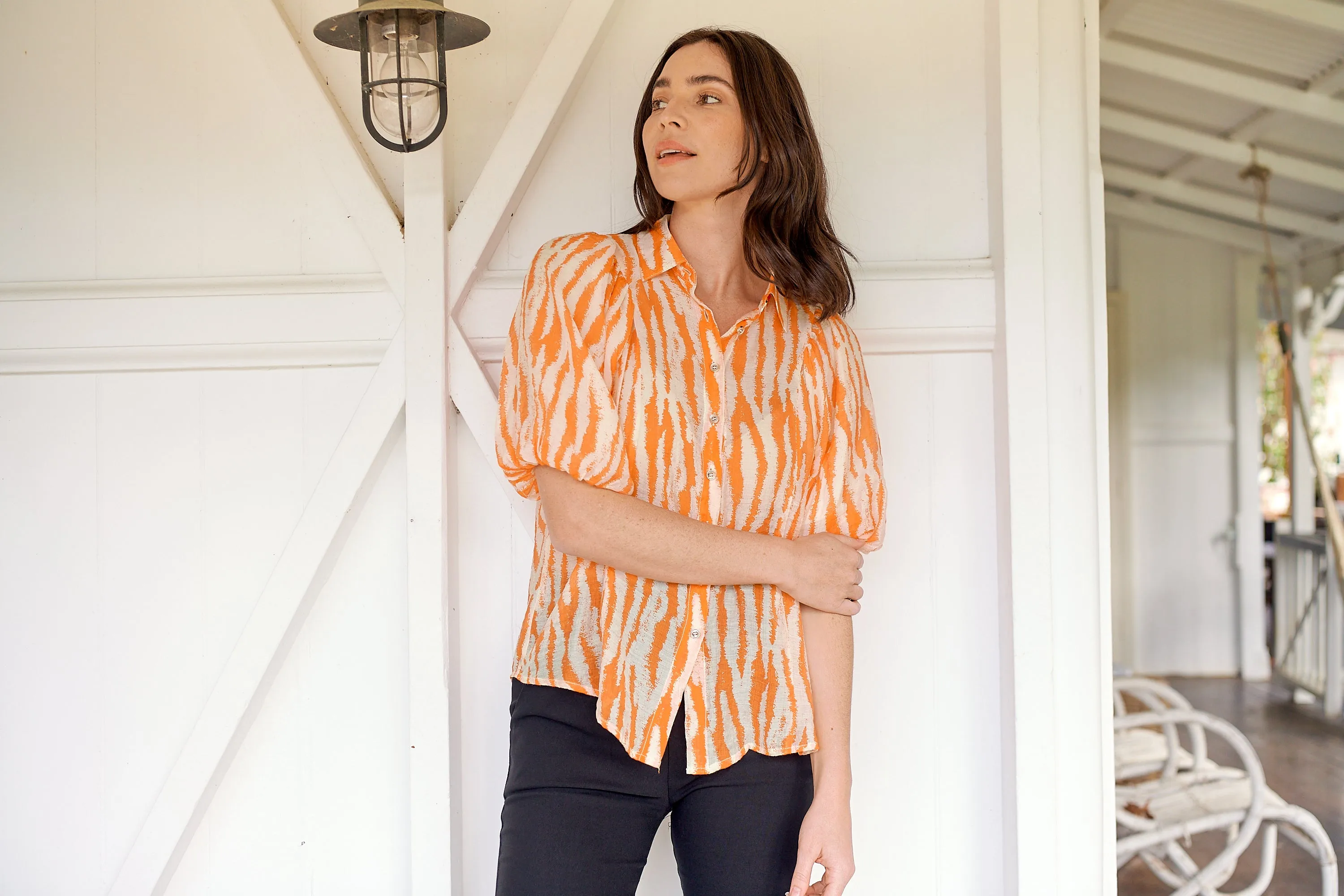 Abigail Puff Sleeve Orange Zebra Print Blouse