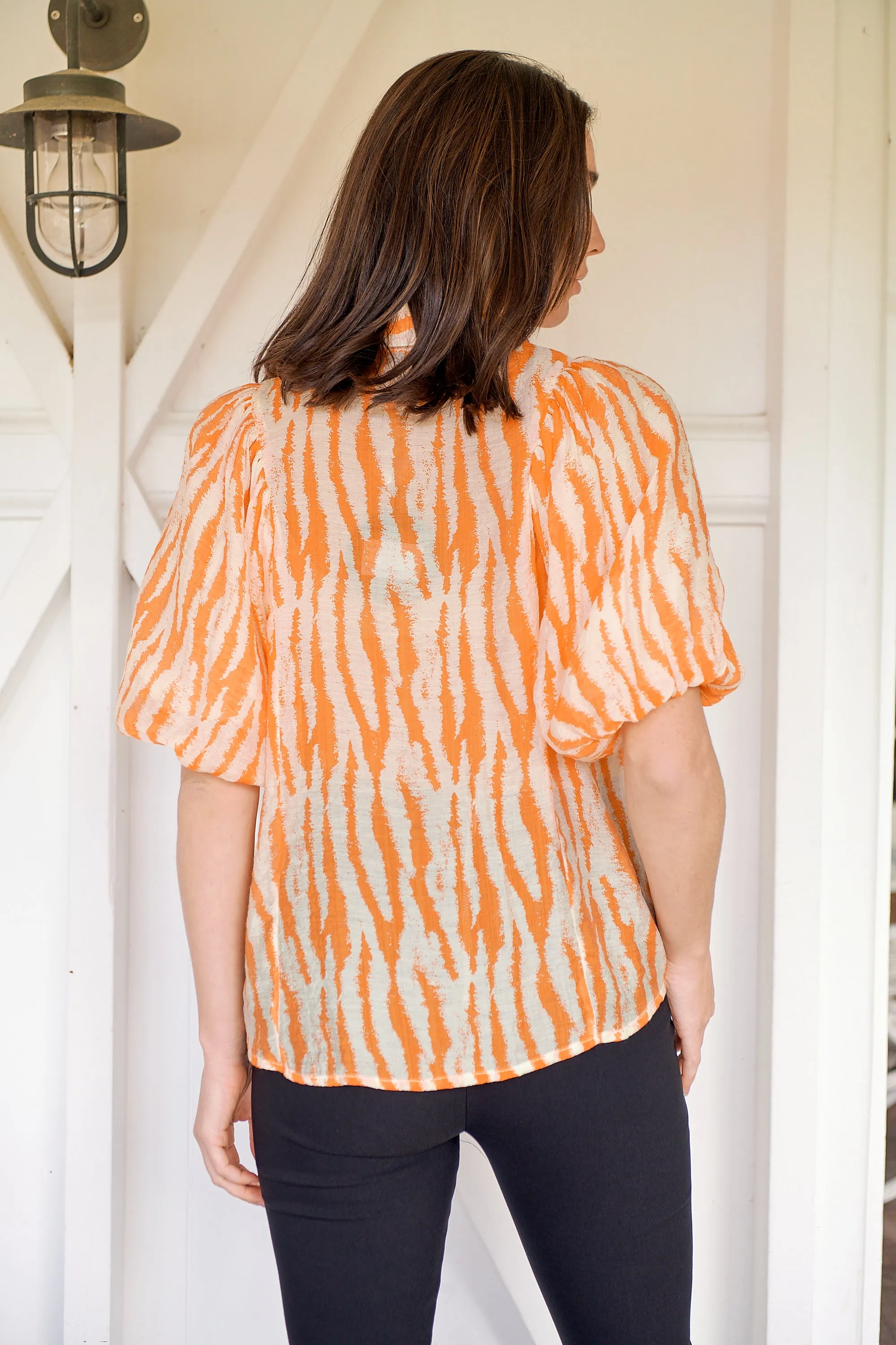 Abigail Puff Sleeve Orange Zebra Print Blouse