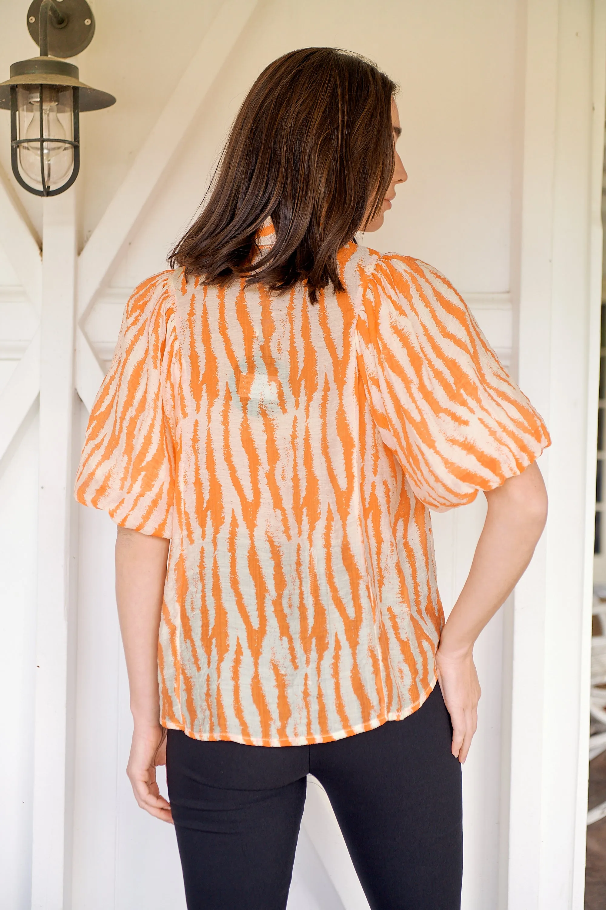 Abigail Puff Sleeve Orange Zebra Print Blouse