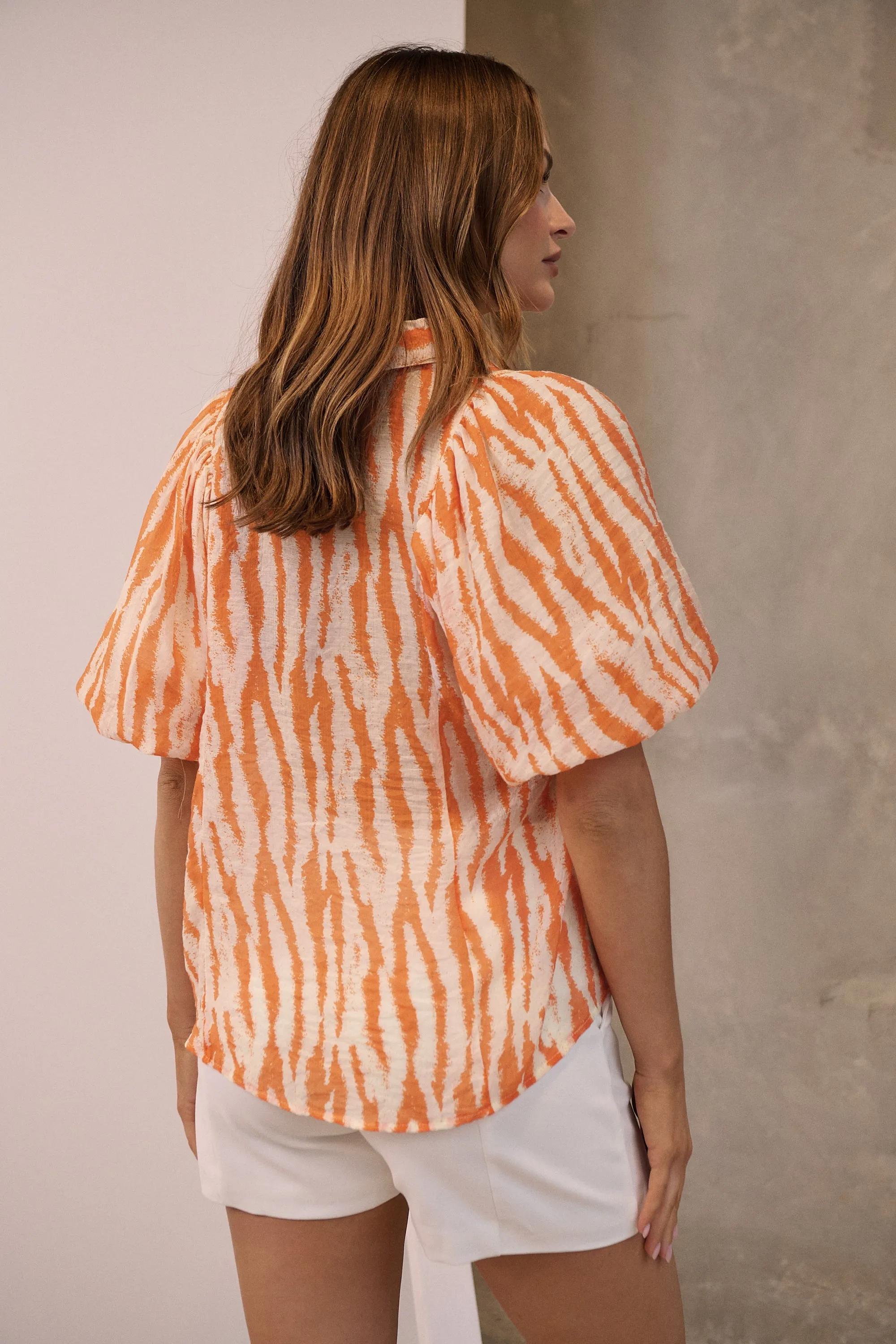 Abigail Puff Sleeve Orange Zebra Print Blouse