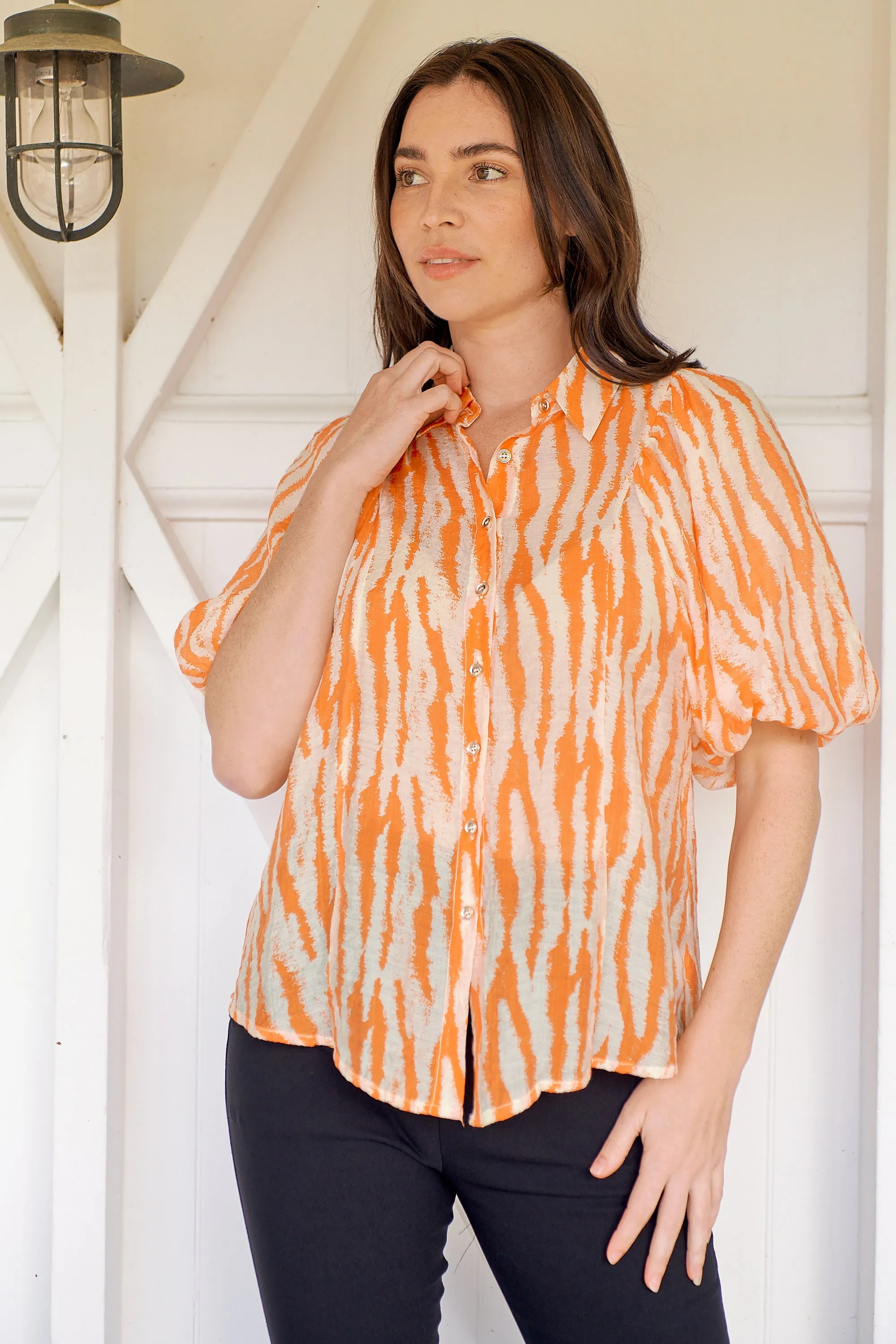 Abigail Puff Sleeve Orange Zebra Print Blouse