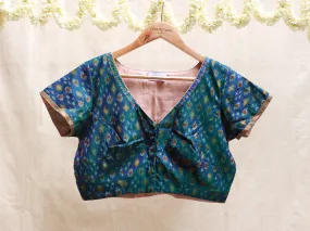 Aegean Blue, ikkat, Hand embroidery blouse