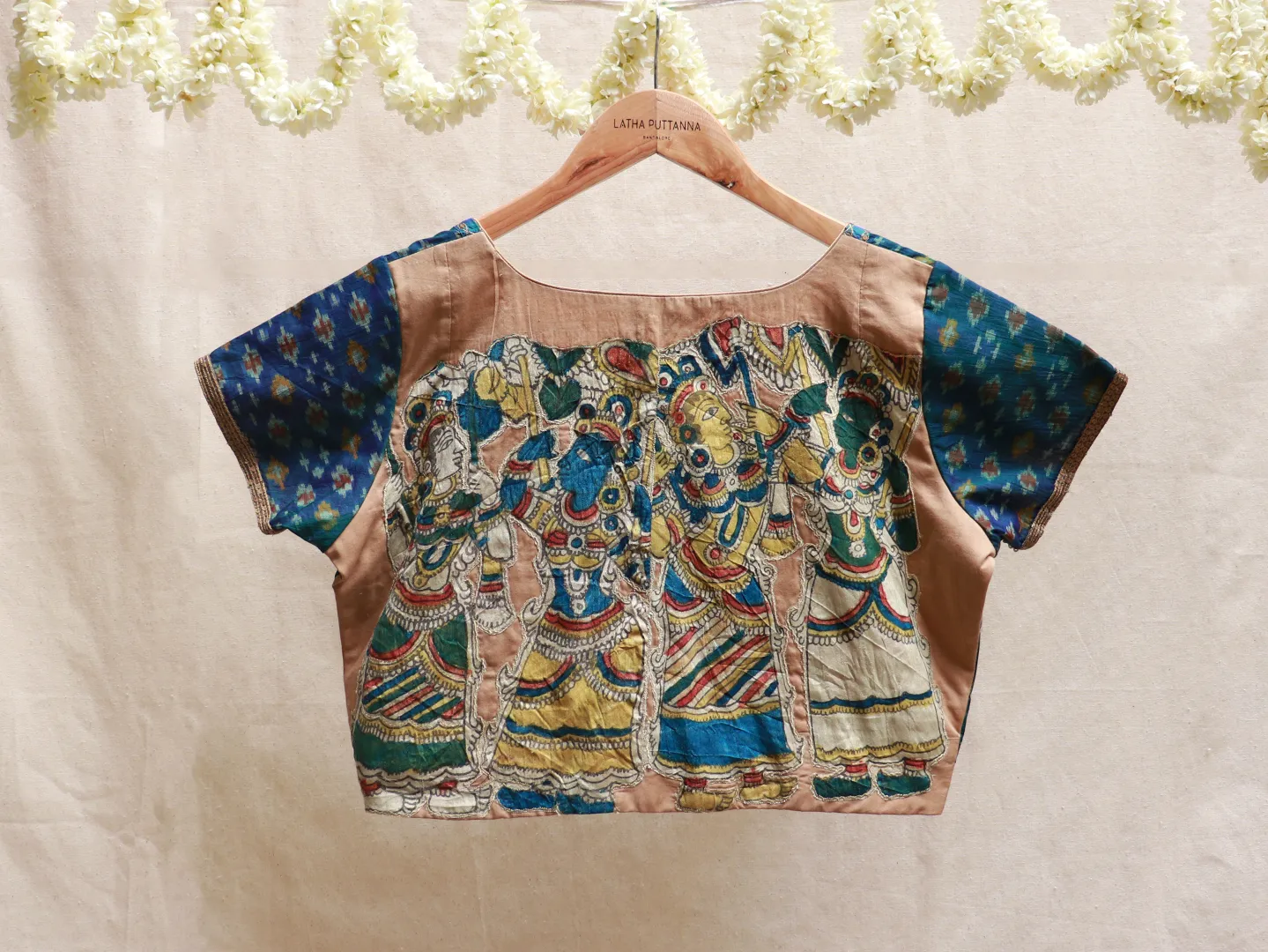 Aegean Blue, ikkat, Hand embroidery blouse