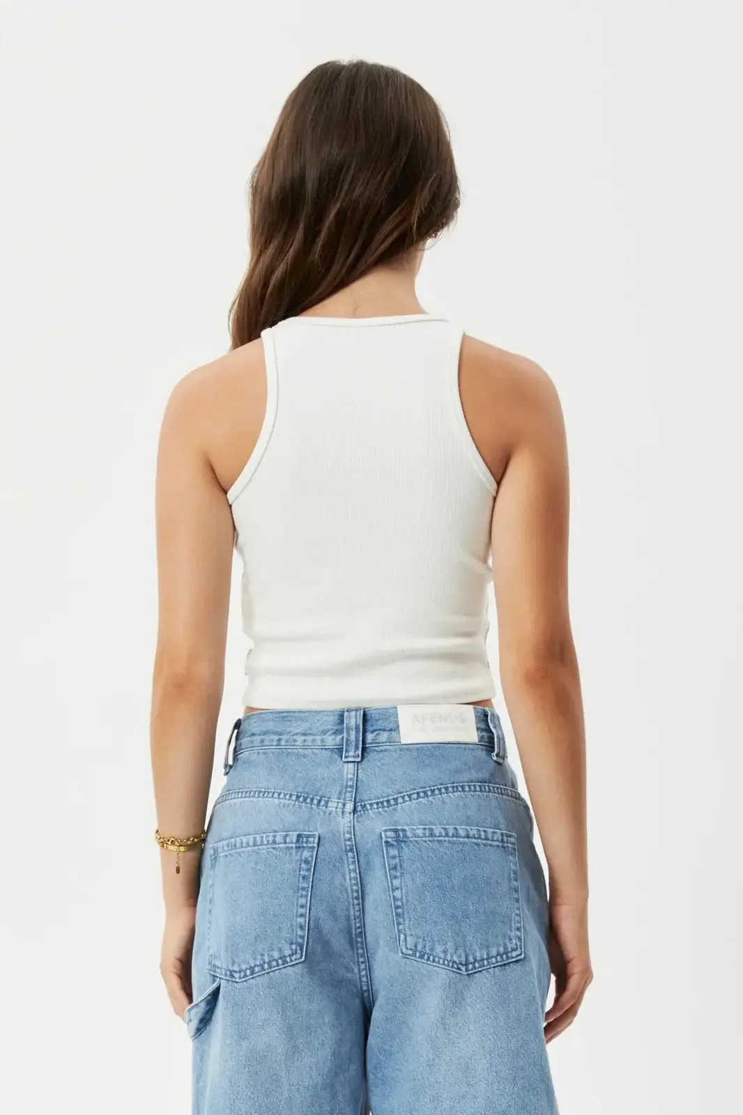 Afends - pearly cropped hemp rib singlet - off white