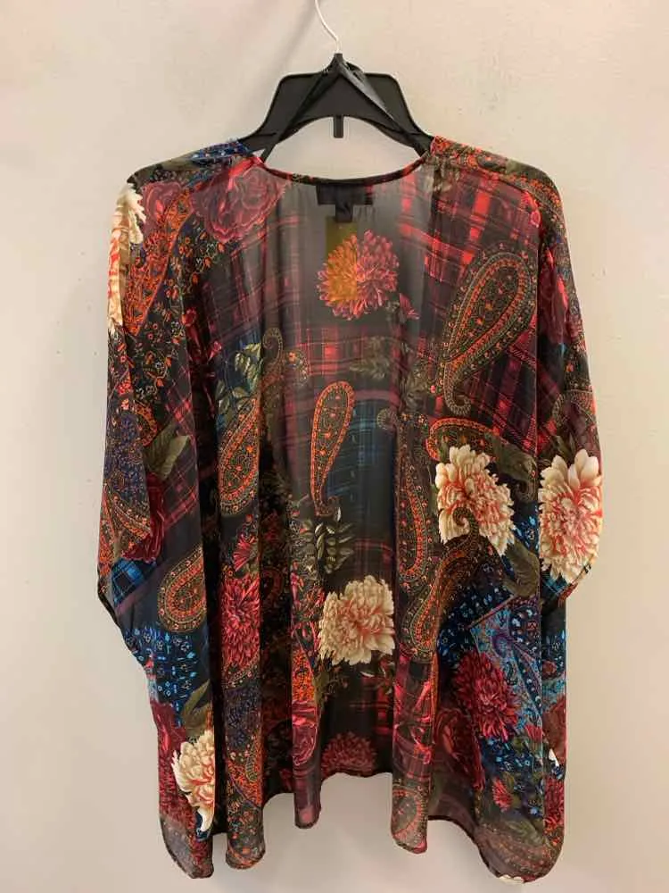 AGB Tops Size 14W DARK MULTI-COLOR FLORAL/PAISLEY WRAP TOP