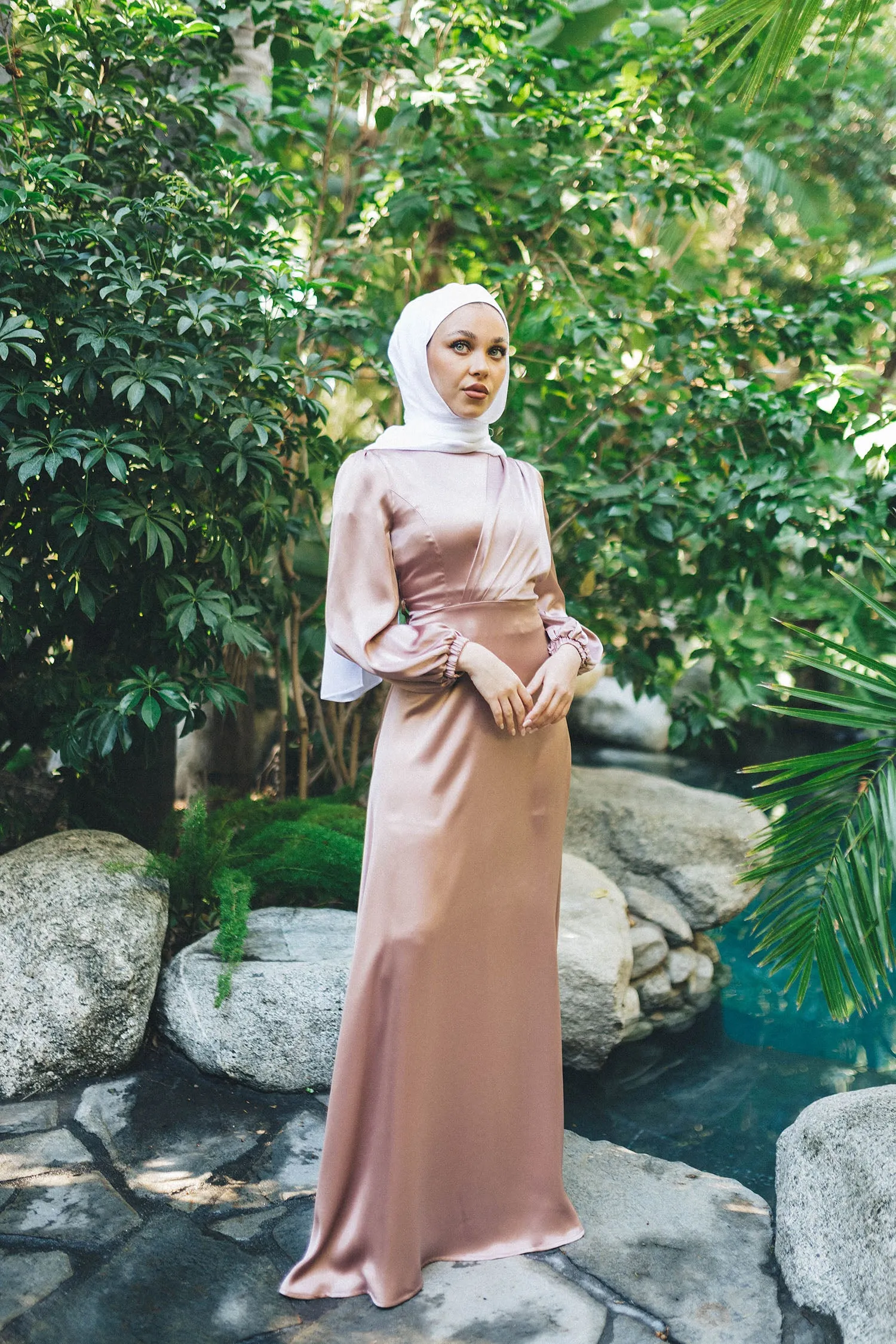 Amina Satin Dress- Dusty Rose