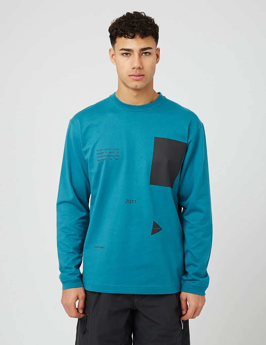 And Wander Composition Long Sleeve T-shirt - Blue Green