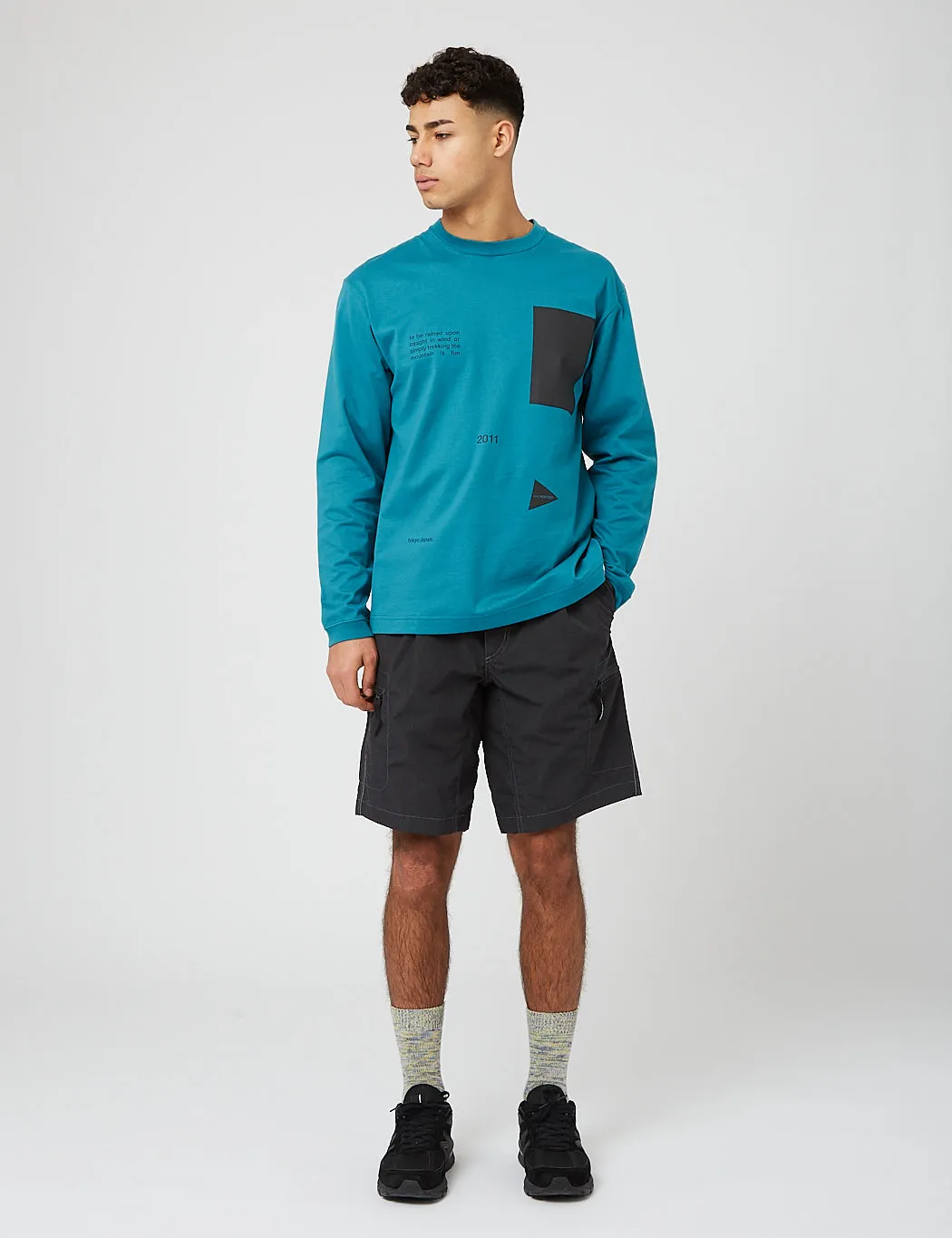 And Wander Composition Long Sleeve T-shirt - Blue Green