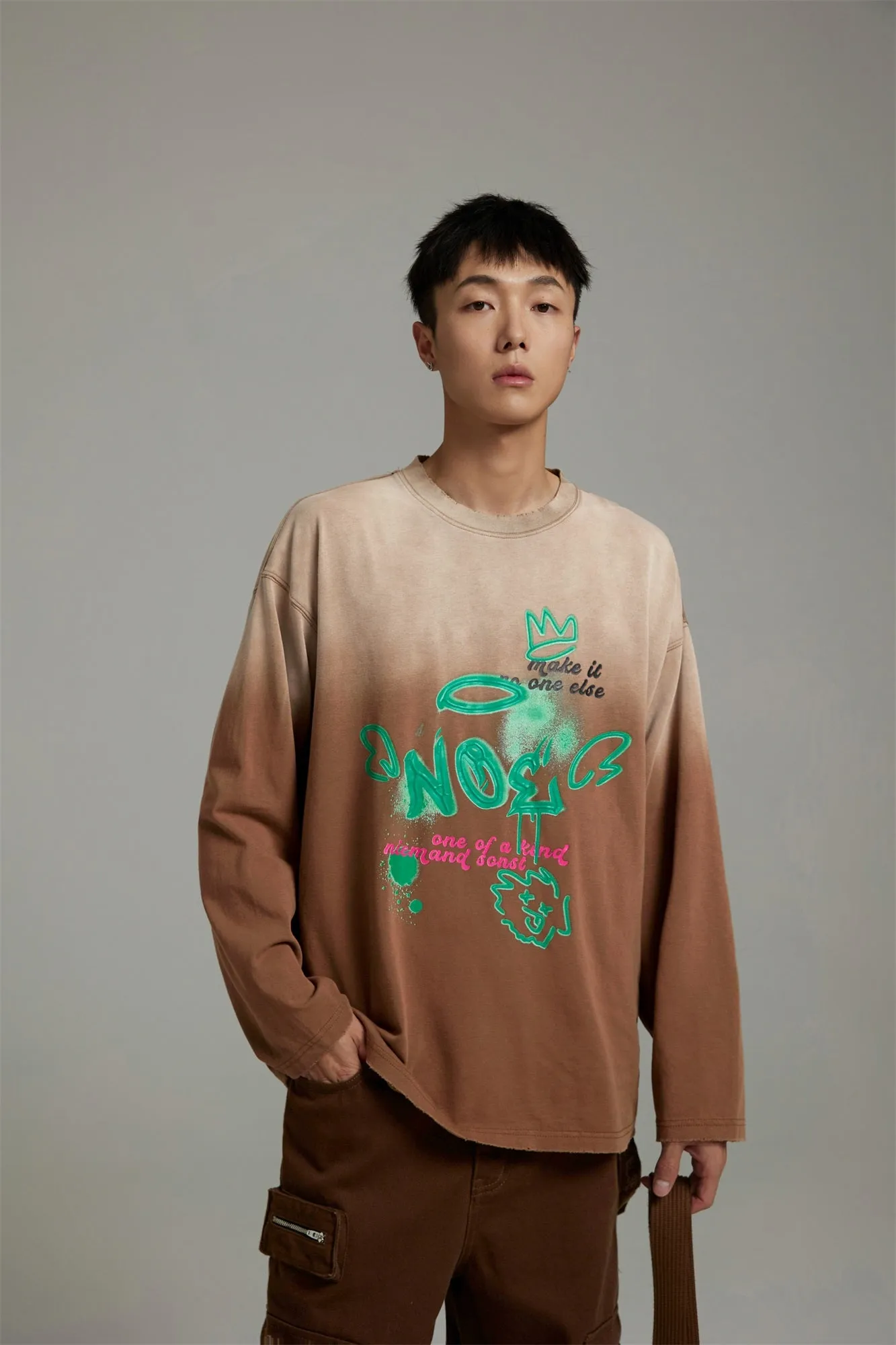 Angel Graffiti Logo Gradient Long-Sleeves Top