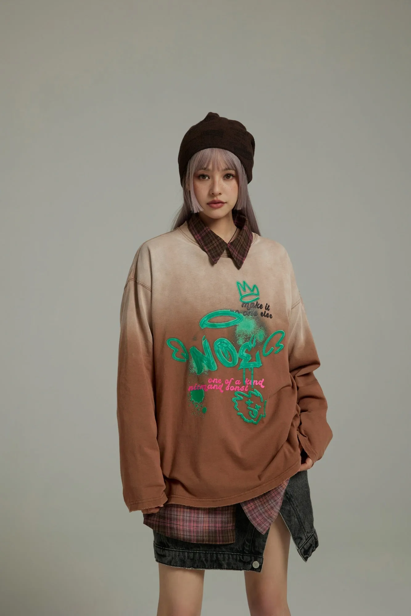 Angel Graffiti Logo Gradient Long-Sleeves Top