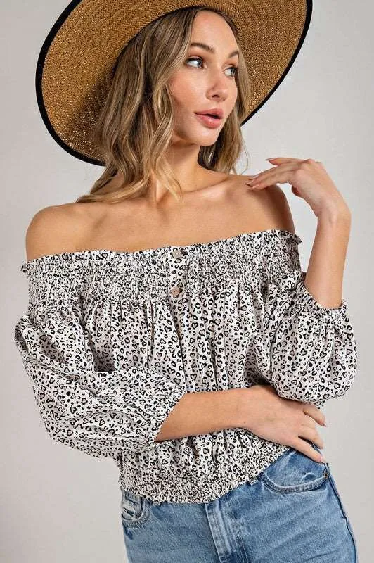 Animal Print Smocked Off The Shoulder Top