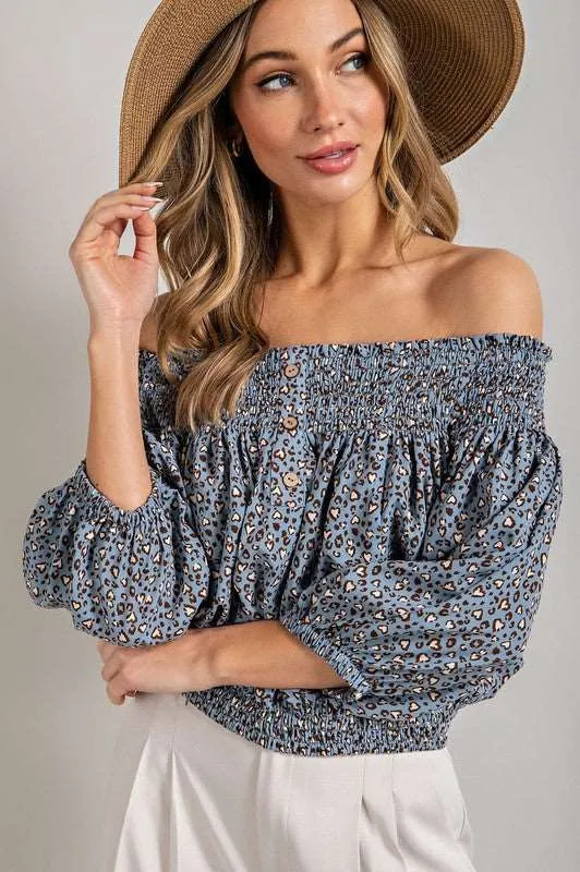 Animal Print Smocked Off The Shoulder Top