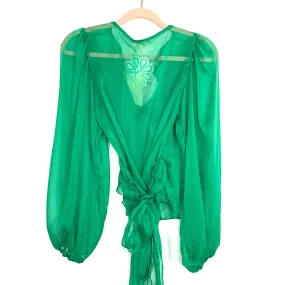 A.Peach Kelly Green Come Find Me Sheer Wrap Blouse NWT- Size S