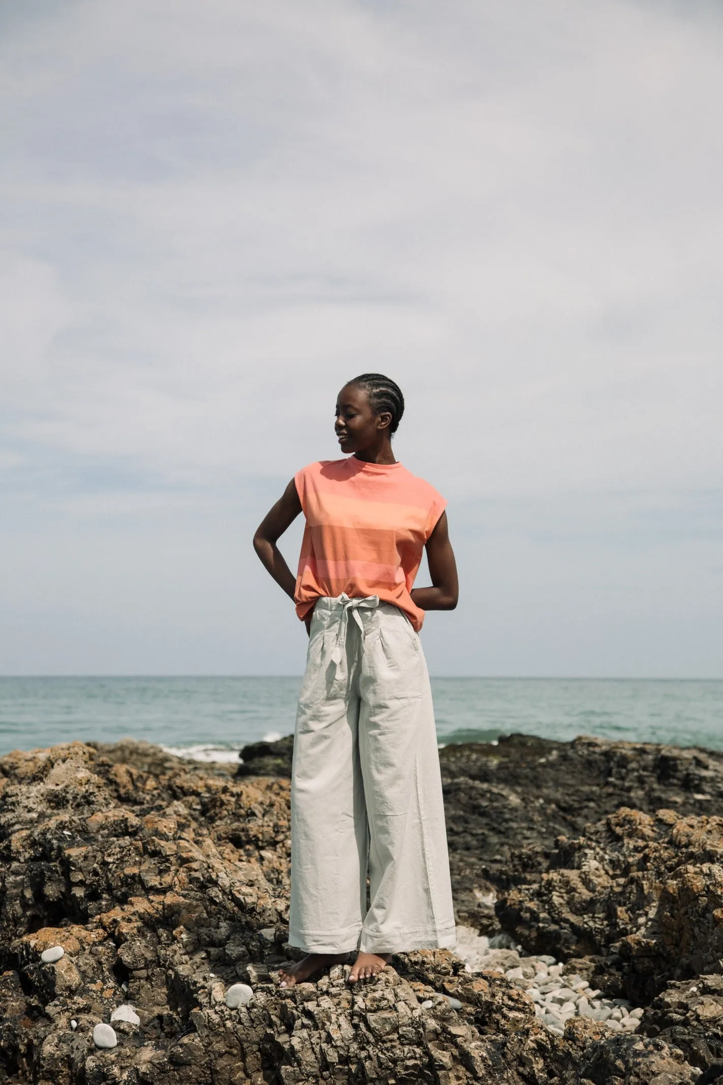 Aukai-Jo Organic Cotton Top in Coral Multi Stripe