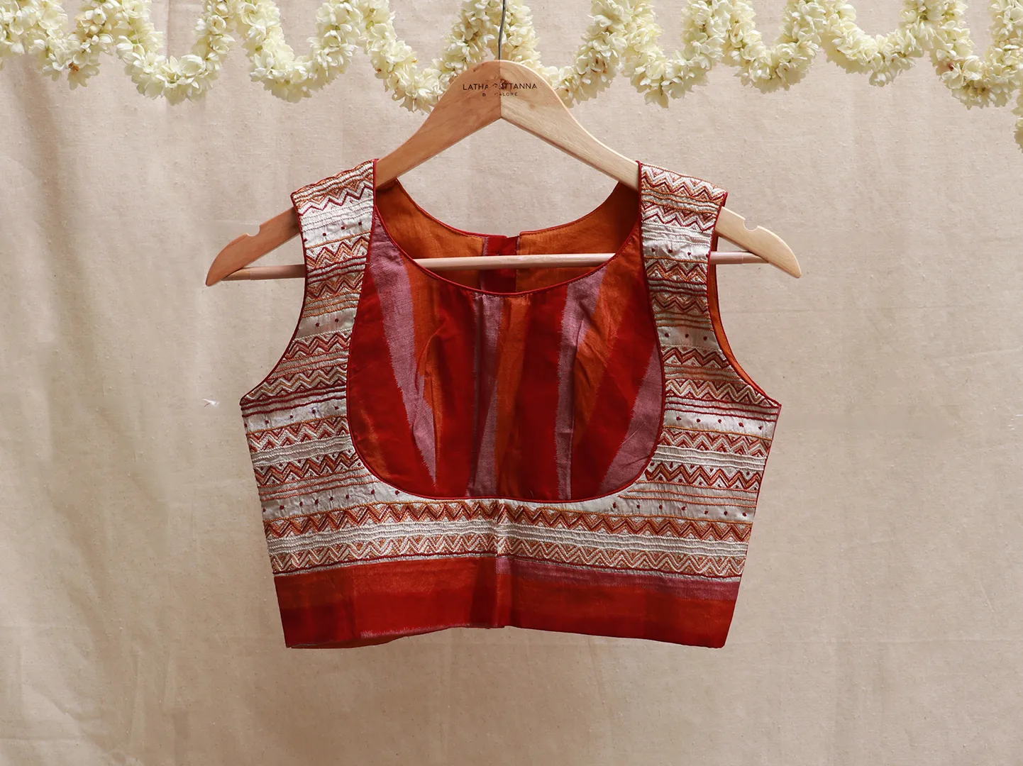 Barn Red, Ikkat, Hand embroidery blouse