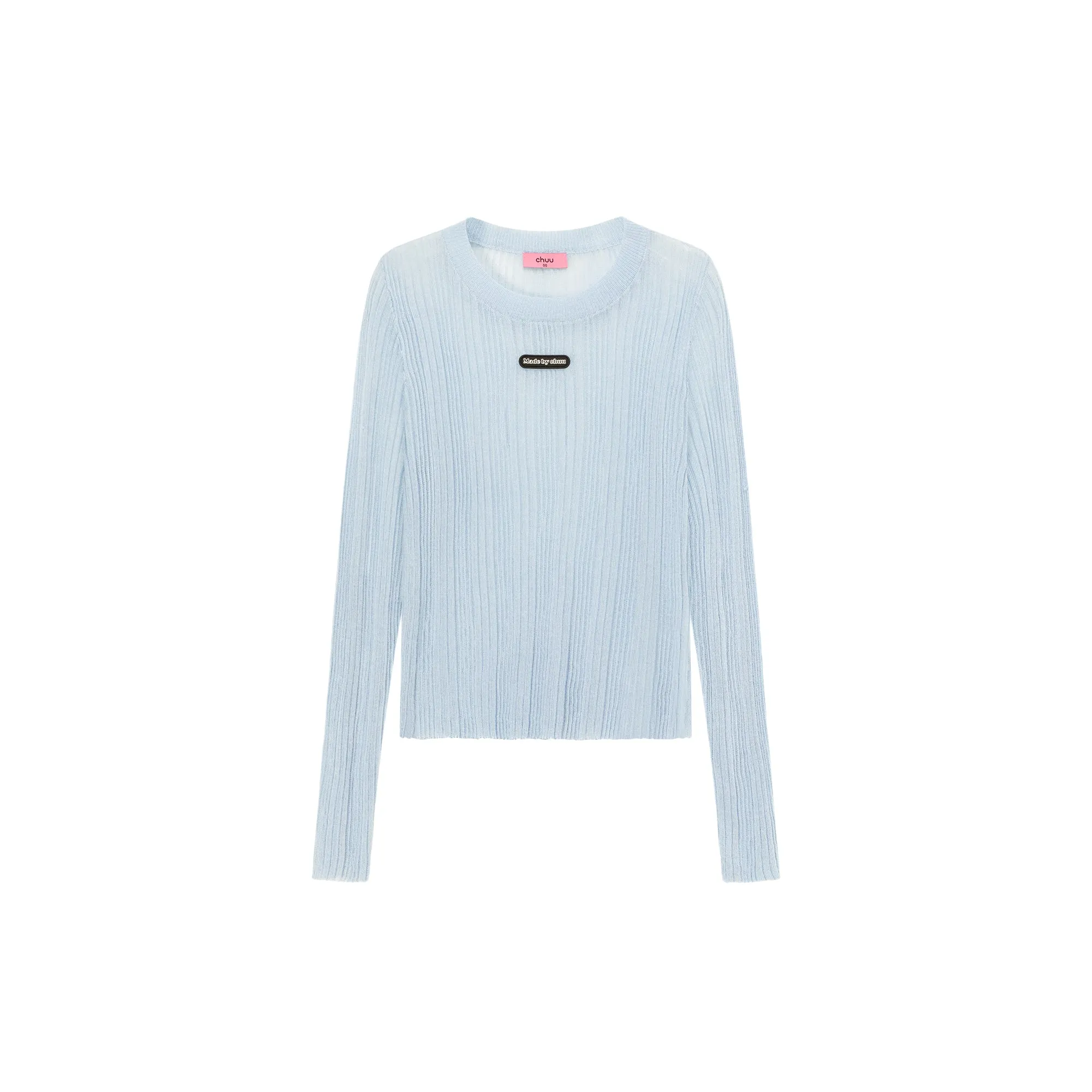 Basic Solid Color Round Neck Knit See Through Top