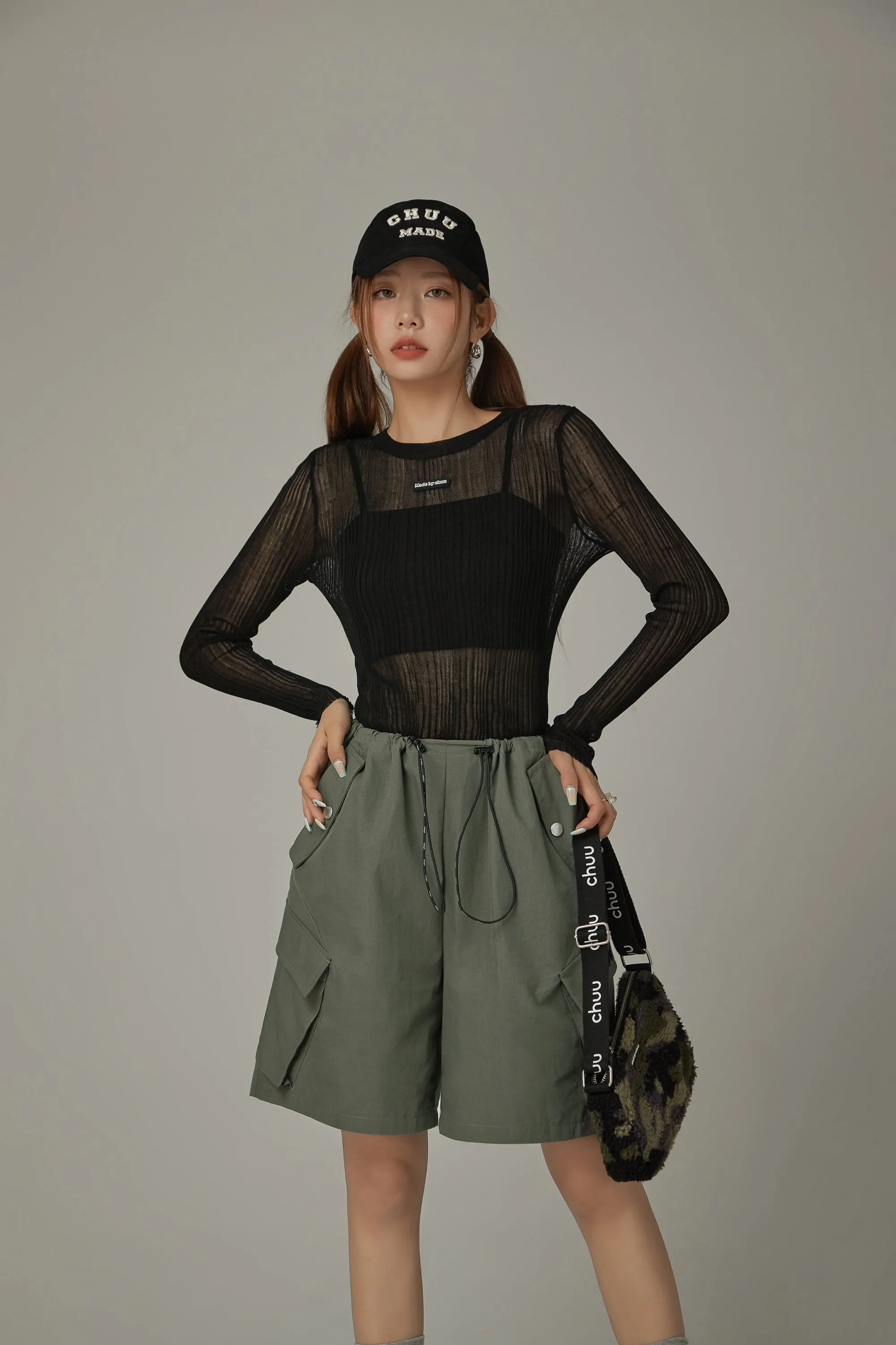 Basic Solid Color Round Neck Knit See Through Top