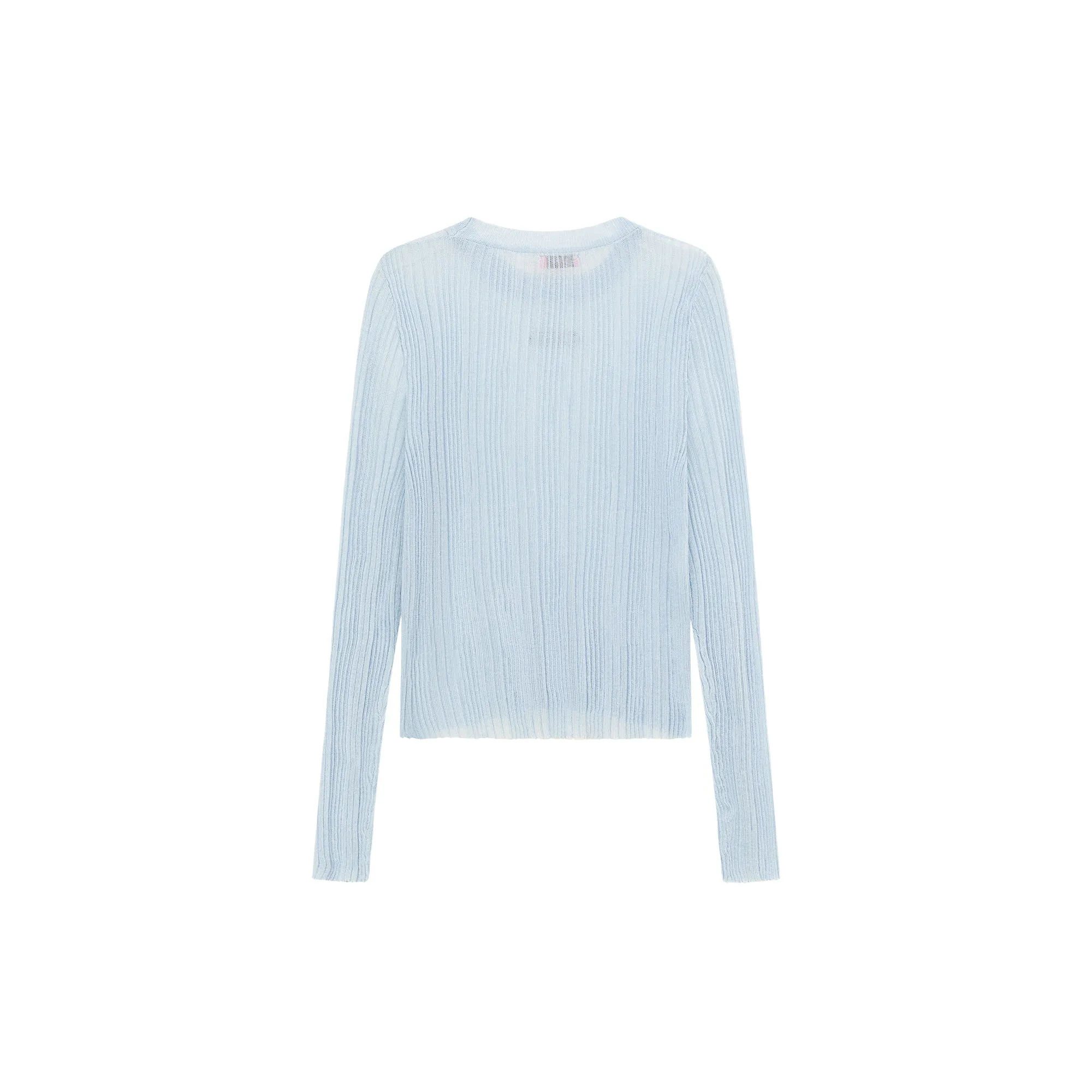 Basic Solid Color Round Neck Knit See Through Top