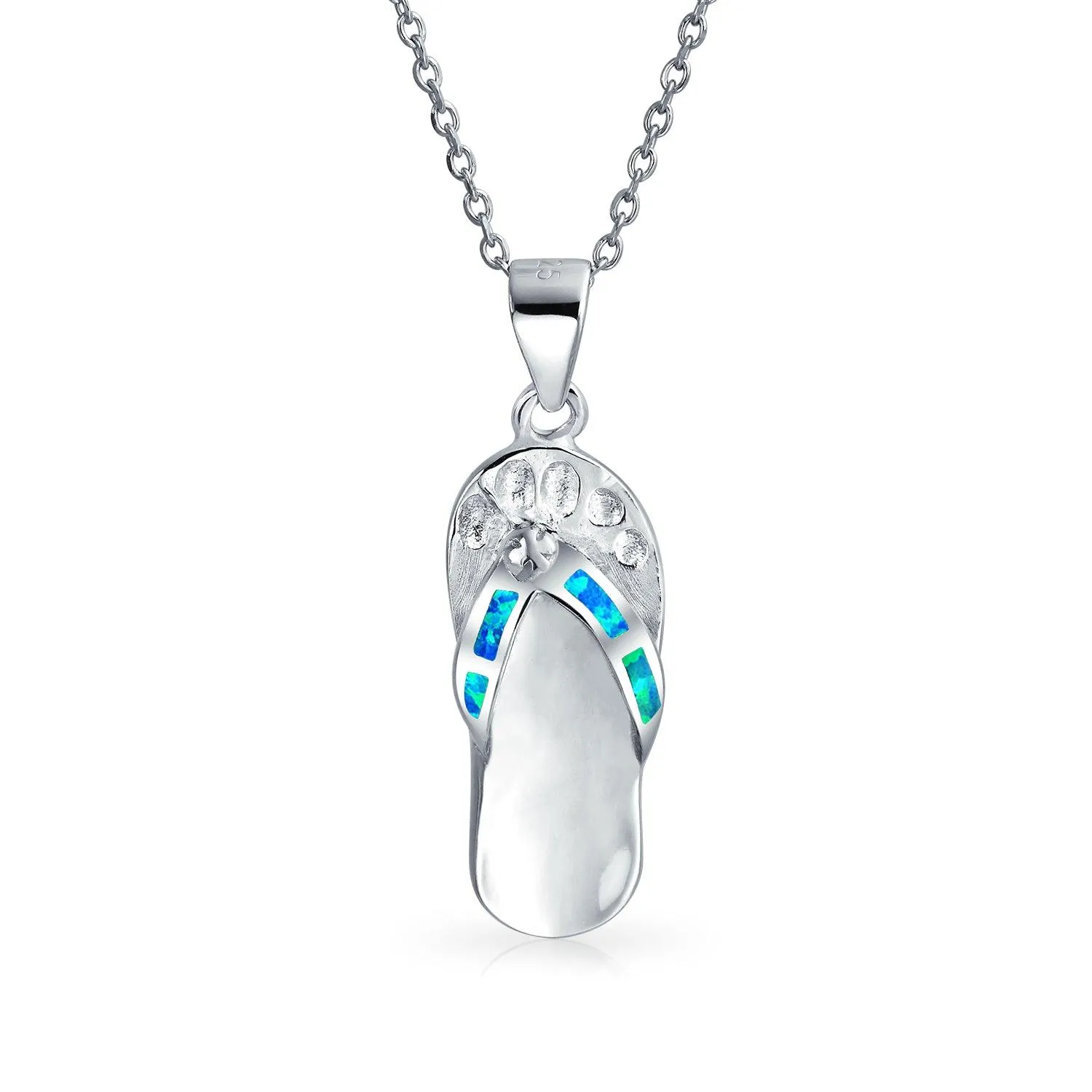 Beach Flip Flop Sandal Pink Pendant CZ .925 Sterling Silver Necklace