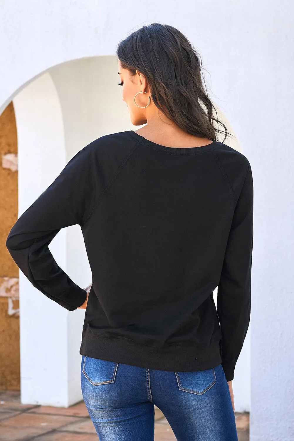 Black French Terry Cotton Blend Sweatshirt