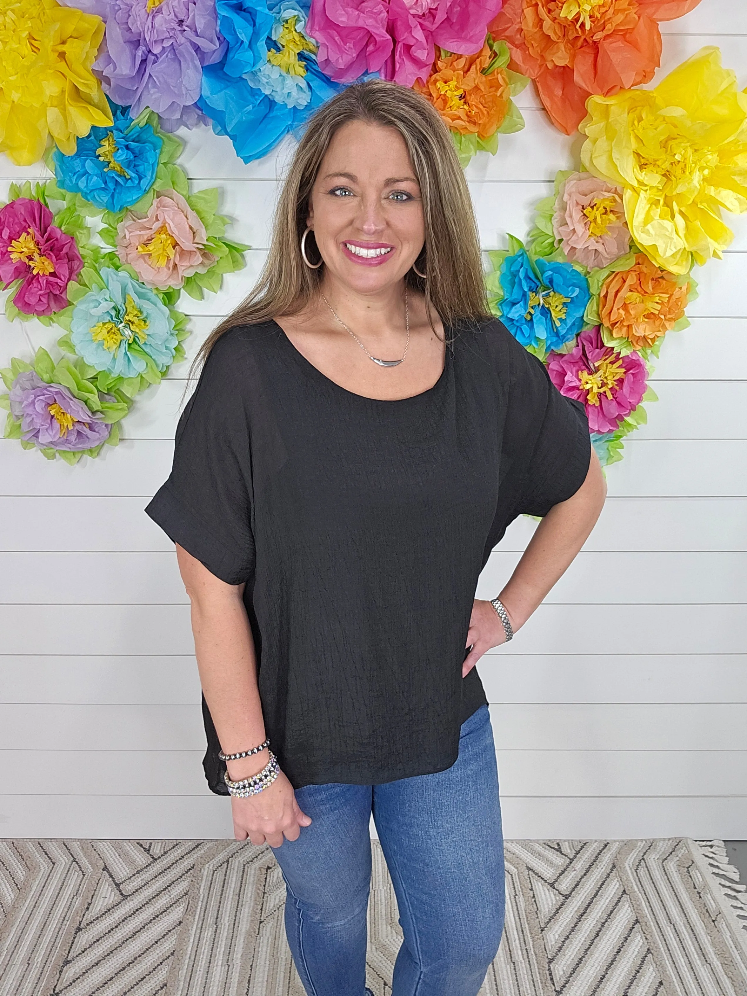 BLACK SHEER DOLMAN SLEEVE BLOUSE